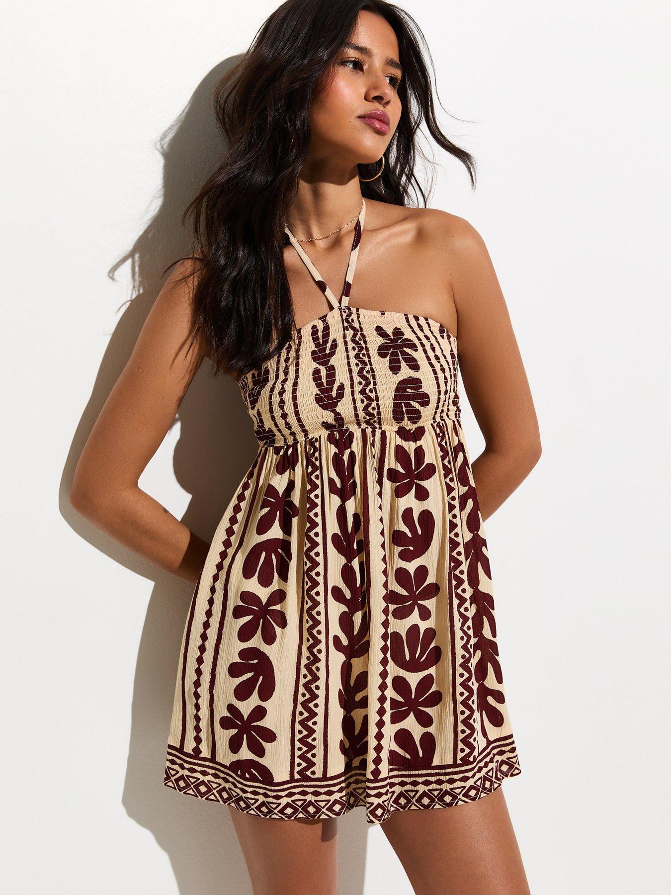 new-look-cactus-print-beach-mini-dress-brown