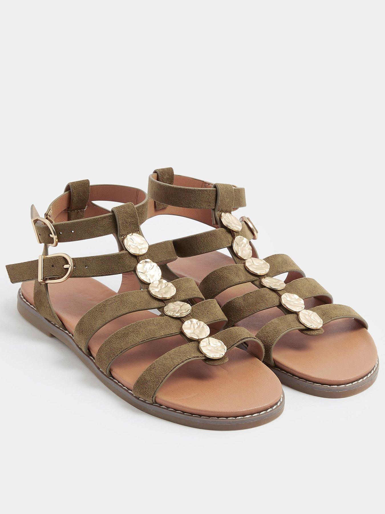  image of yours-curve-wide-fit-hammered-disk-gladiator-sandals-green