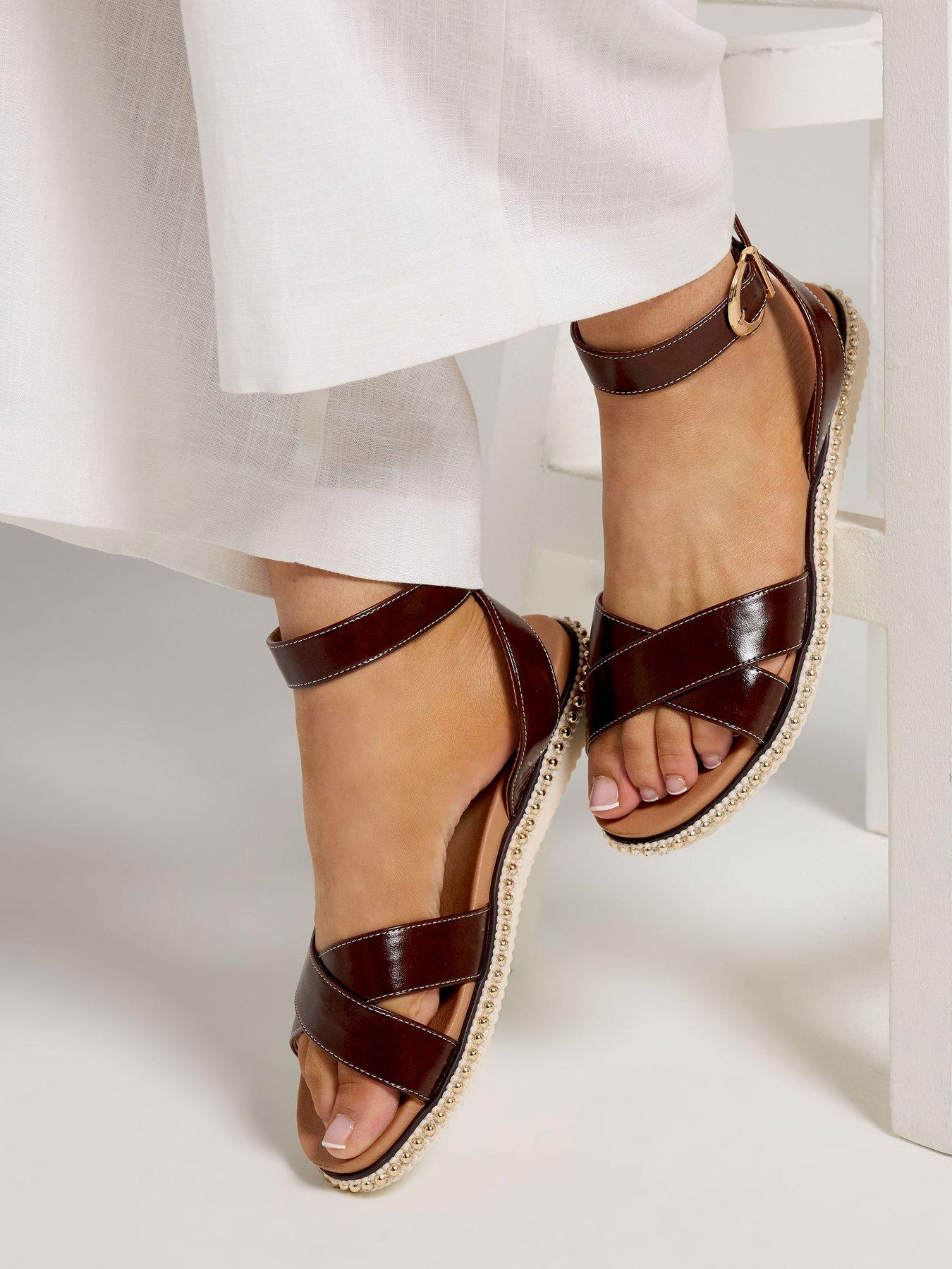 Image 1 of 4 of Yours Curve Extra Wide Fit Cross Over Sandals - Brown
