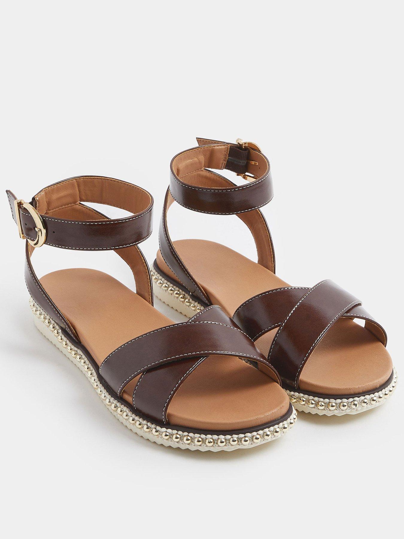 Image 2 of 4 of Yours Curve Extra Wide Fit Cross Over Sandals - Brown