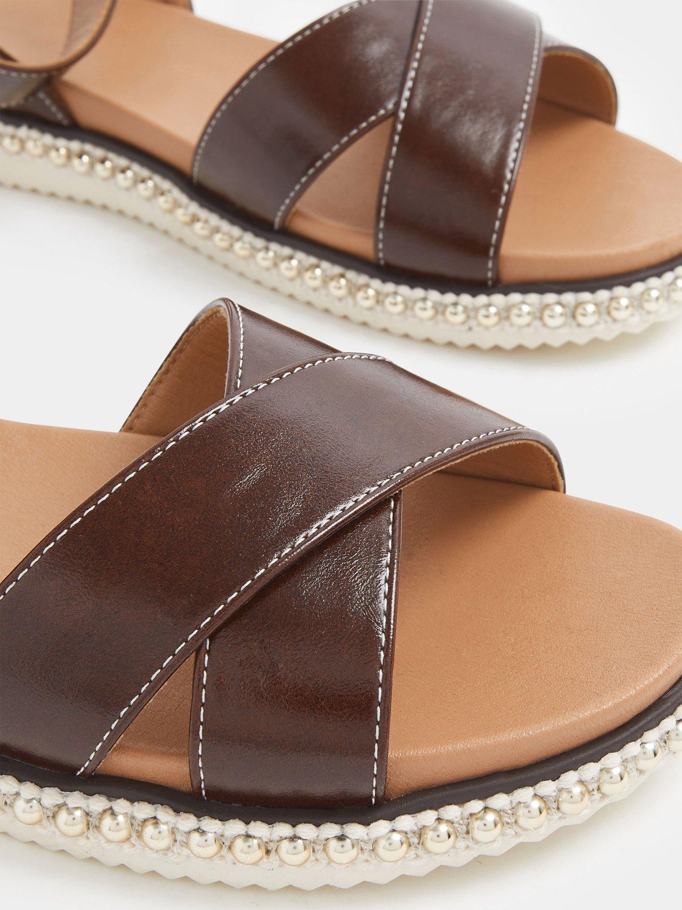 Image 4 of 4 of Yours Curve Extra Wide Fit Cross Over Sandals - Brown