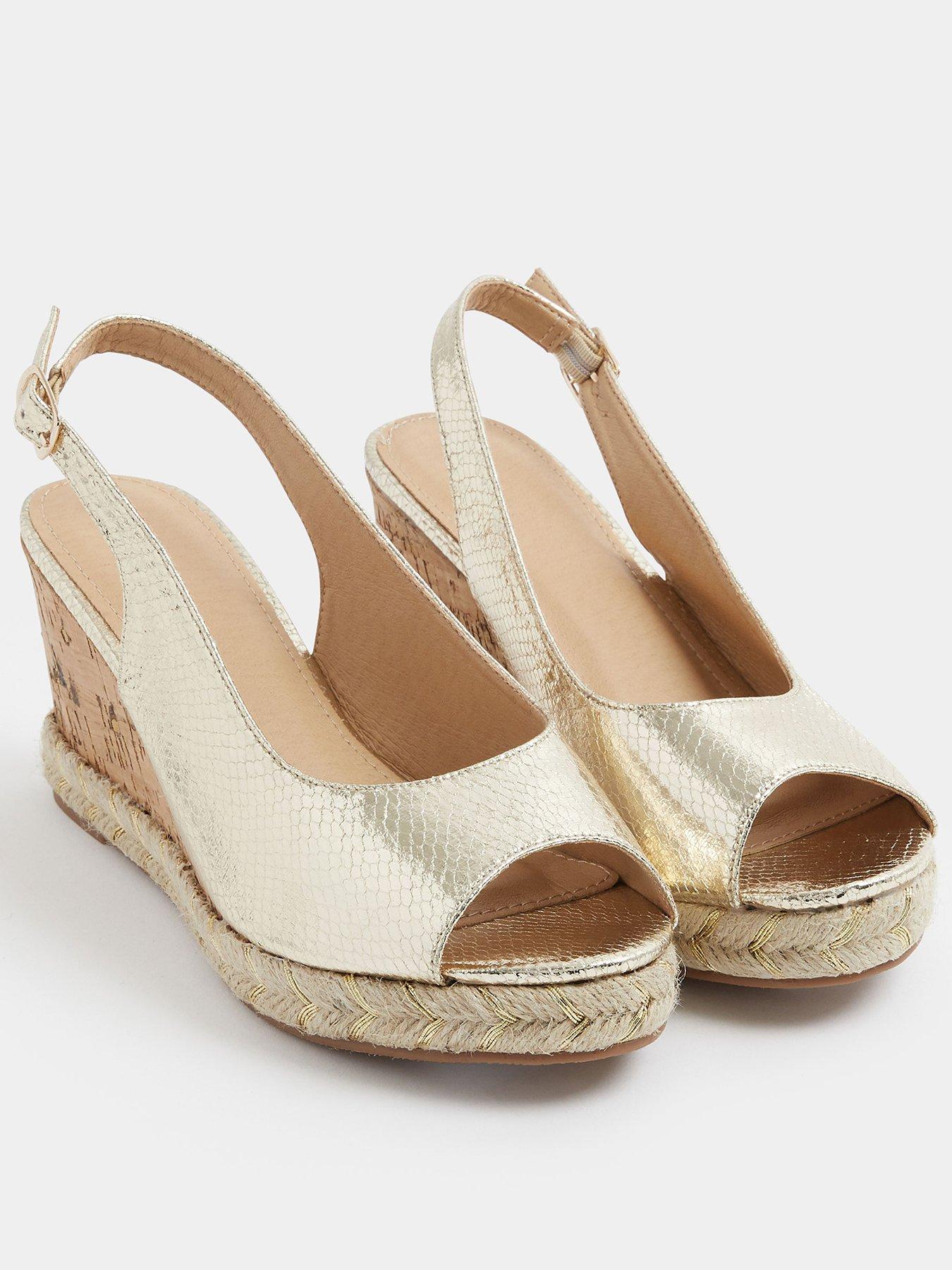Image 2 of 4 of Yours Curve Extra Wide Fit Peep Toe Wedges - Gold