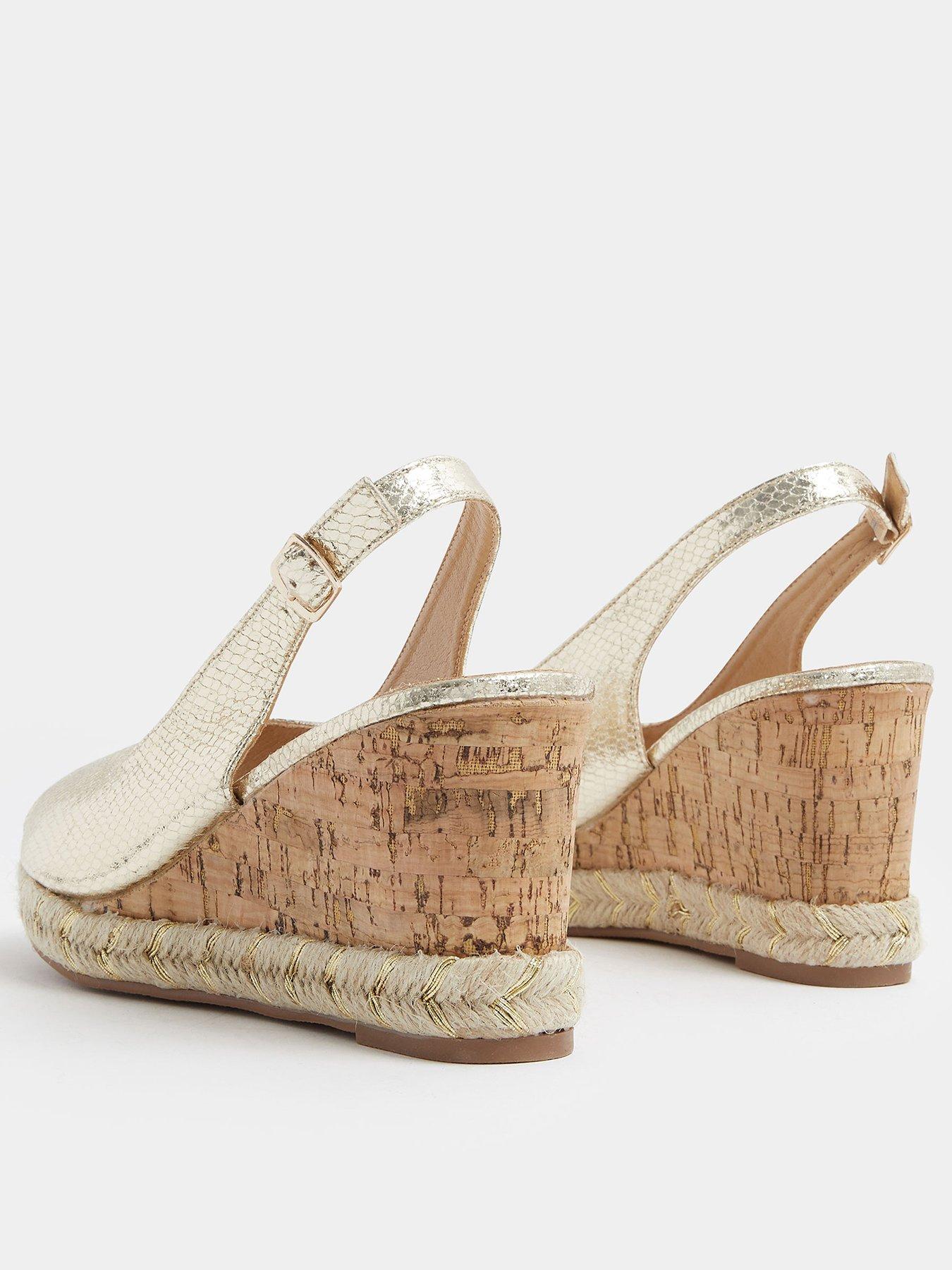 Image 3 of 4 of Yours Curve Extra Wide Fit Peep Toe Wedges - Gold