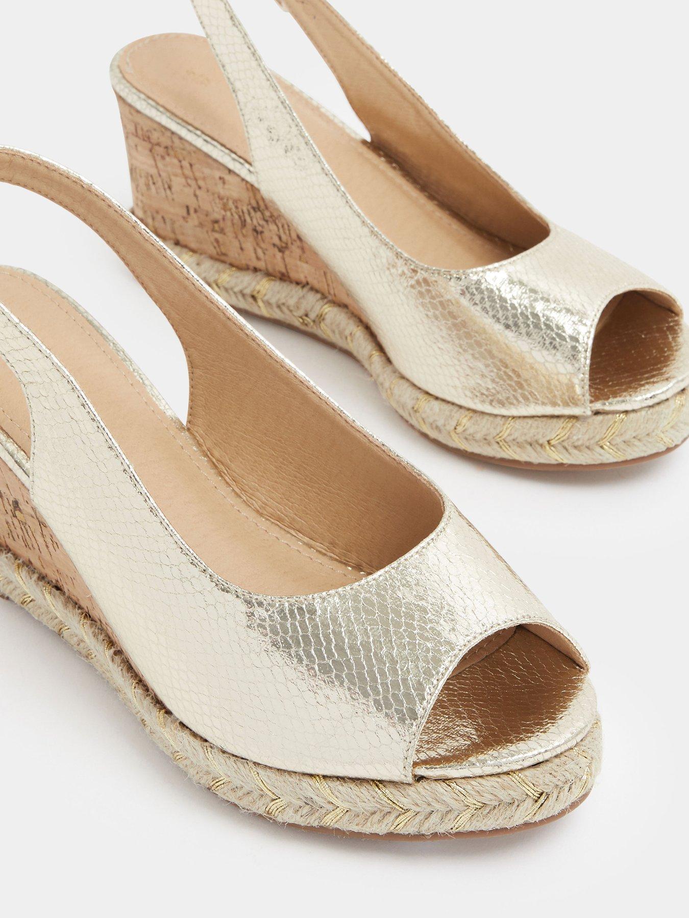 Image 4 of 4 of Yours Curve Extra Wide Fit Peep Toe Wedges - Gold