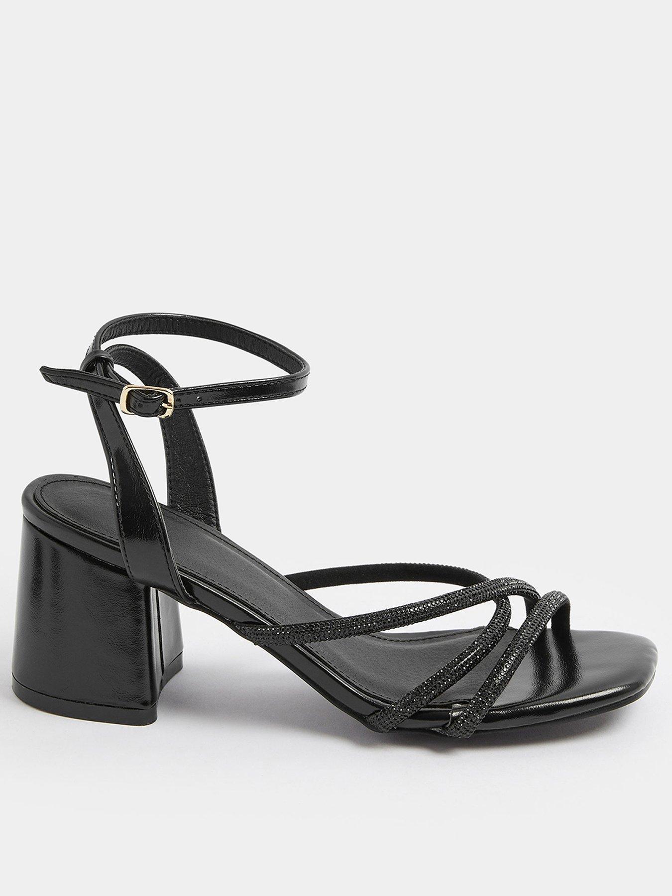 Image 1 of 4 of Yours Curve Extra Wide Fit Asymmetric Glitz Block Heel - Black