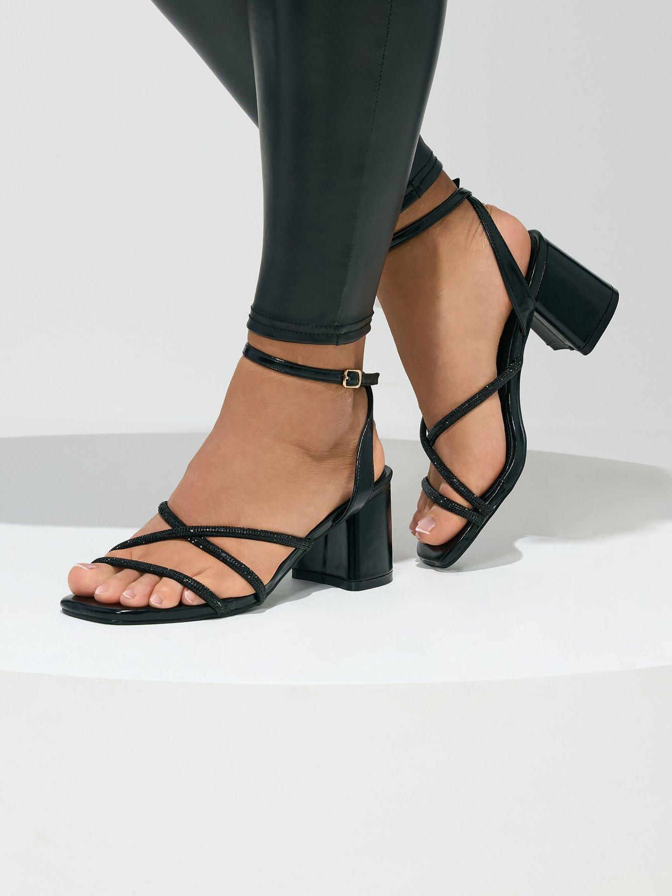 Image 4 of 4 of Yours Curve Extra Wide Fit Asymmetric Glitz Block Heel - Black