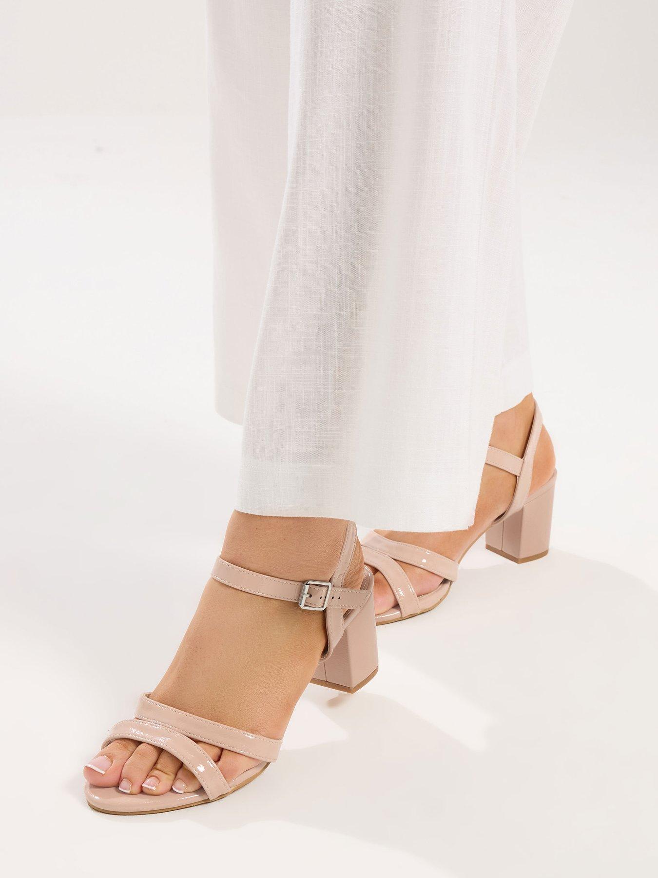 Yours Curve Extra Wide Fit 2 Part Block Heeled Sandals - Nude