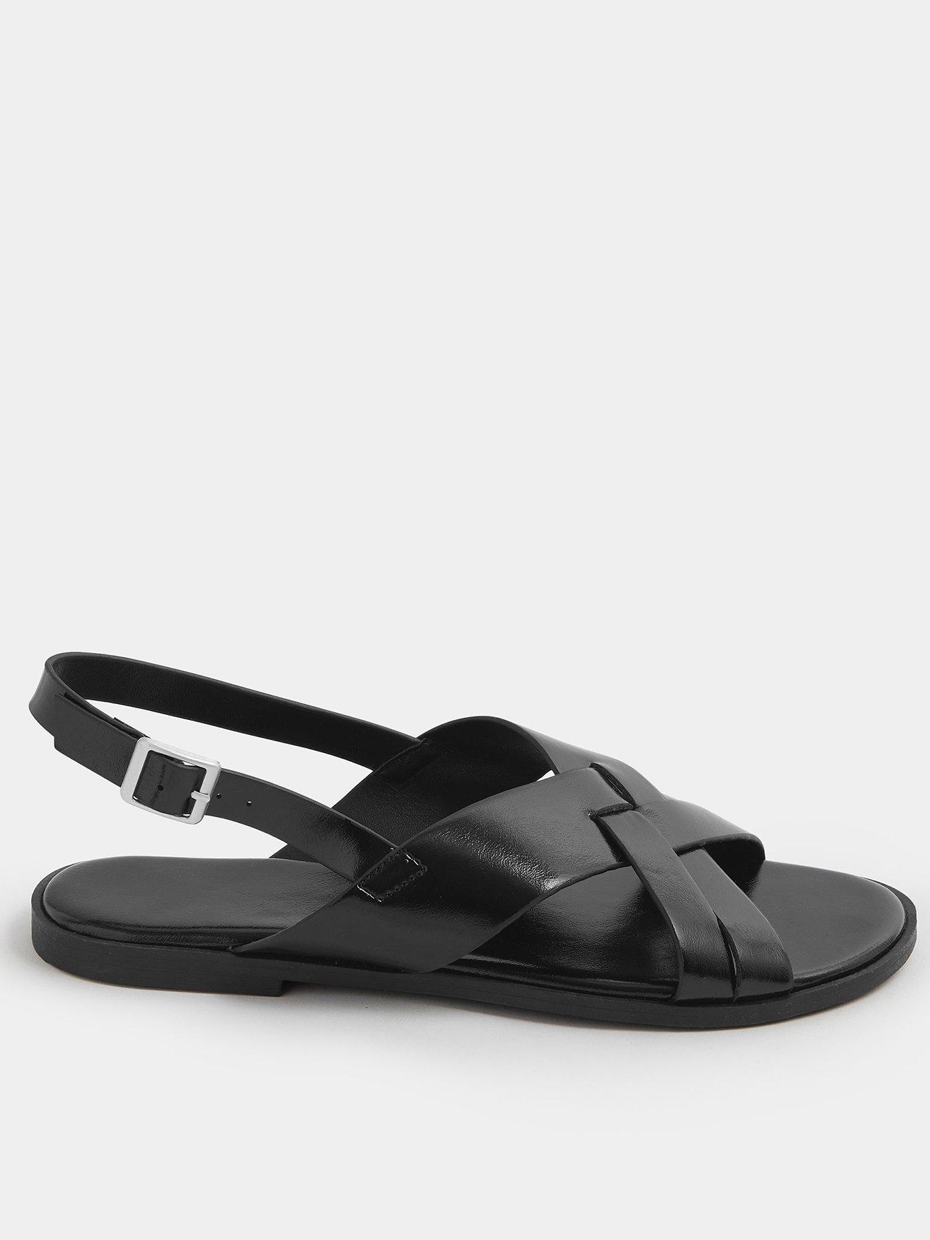 Yours Curve Extra Wide Fit Cross Over Sandals - Black