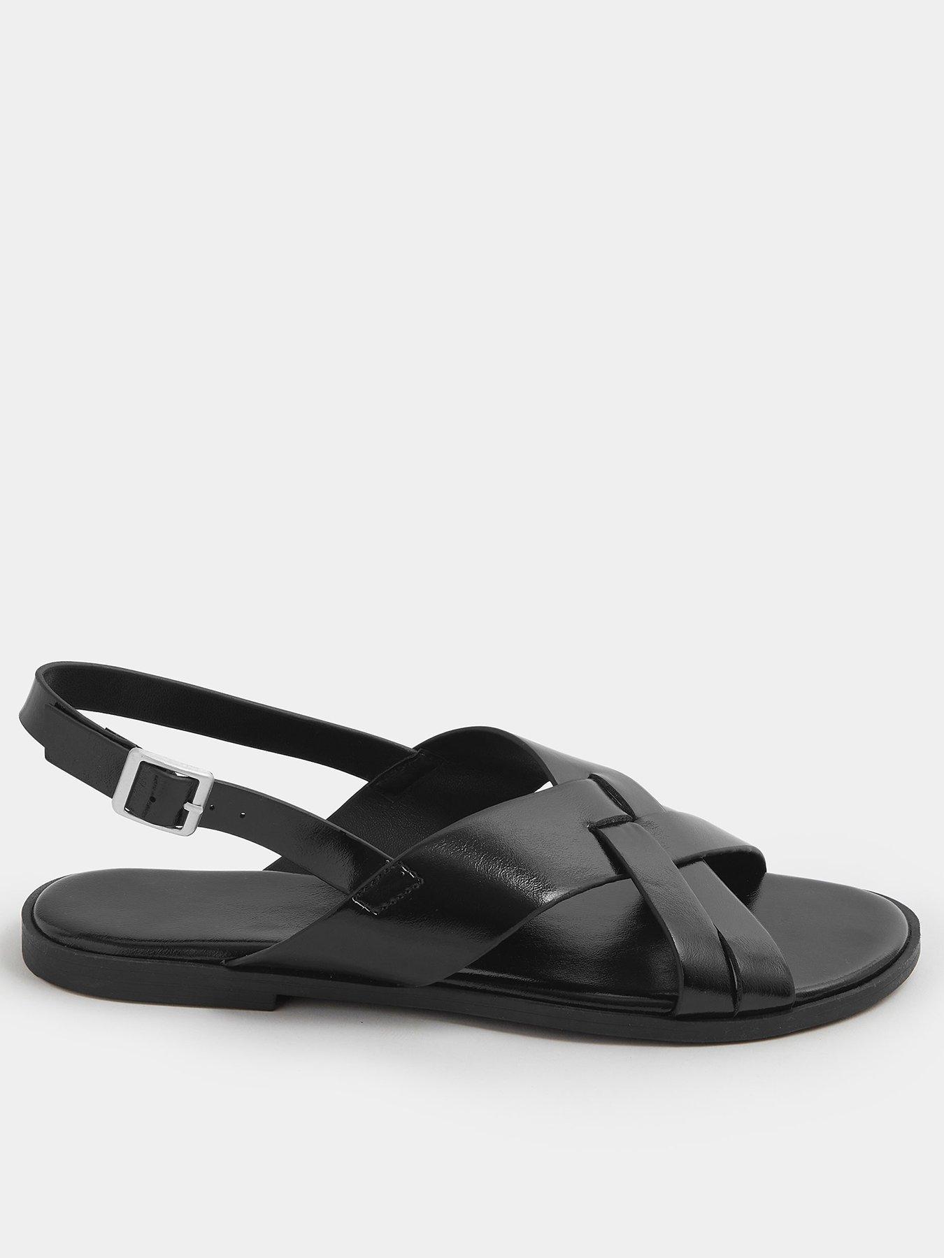 Yours Curve Wide Fit Cross Over Sandals - Black