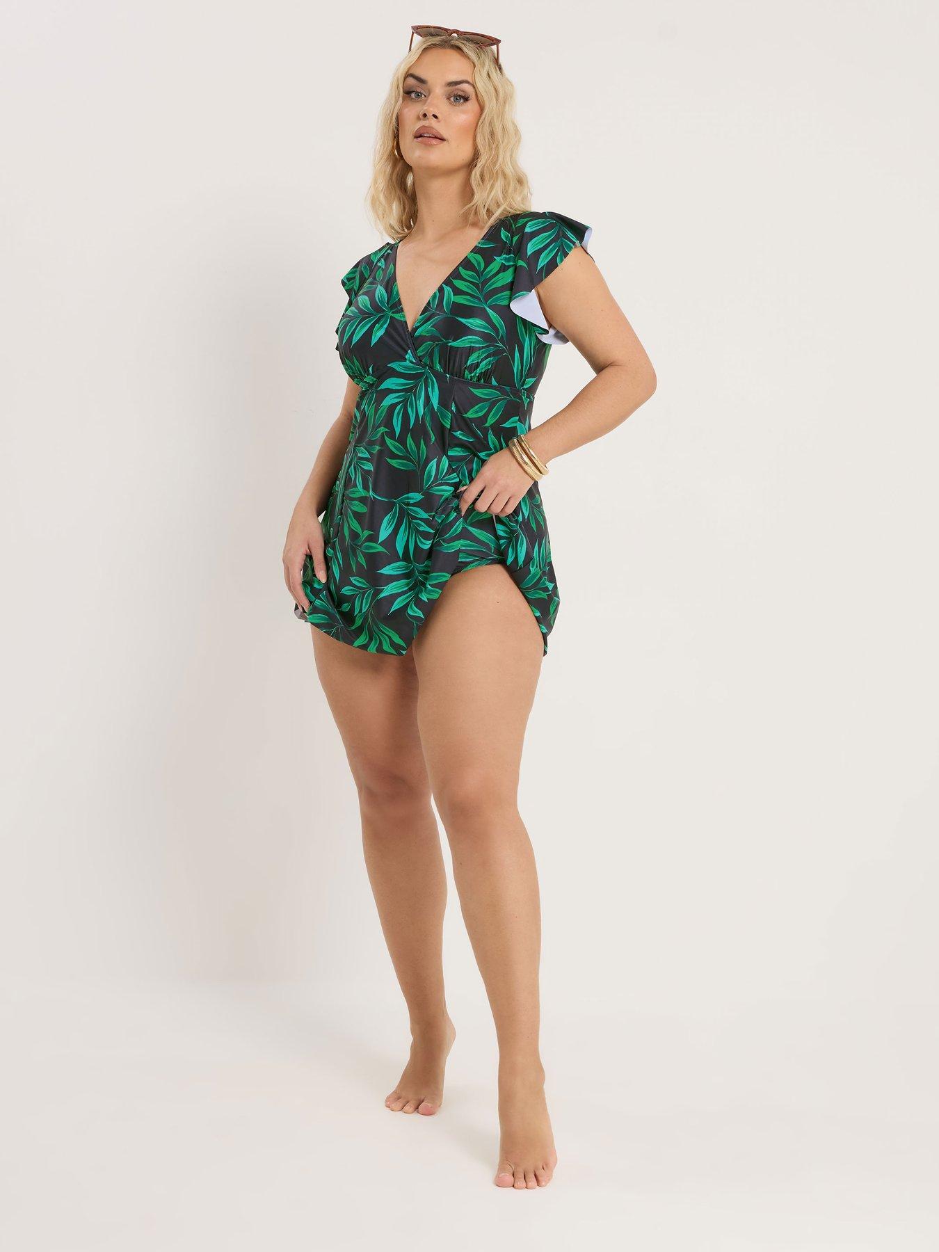 Image 3 of 6 of Yours Curve Angel Sleeve Swimdress - Black