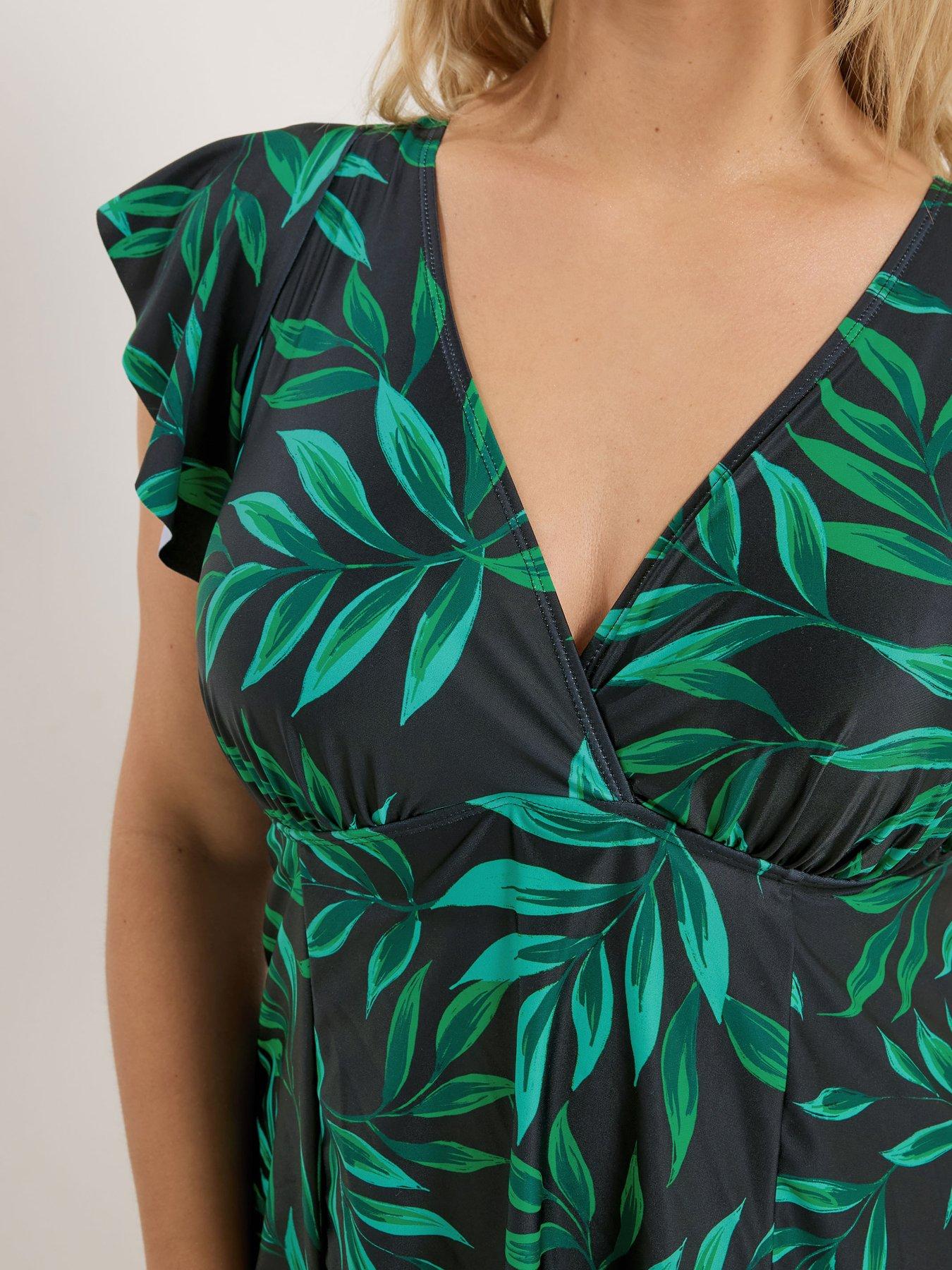 Image 5 of 6 of Yours Curve Angel Sleeve Swimdress - Black