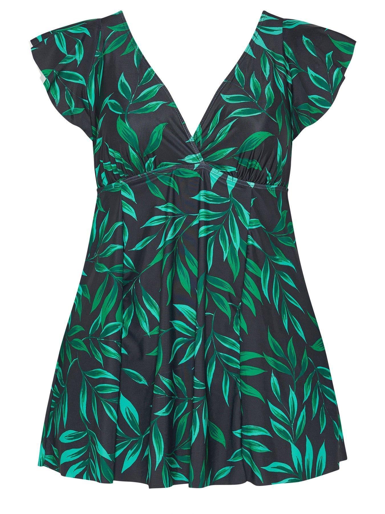 Image 6 of 6 of Yours Curve Angel Sleeve Swimdress - Black