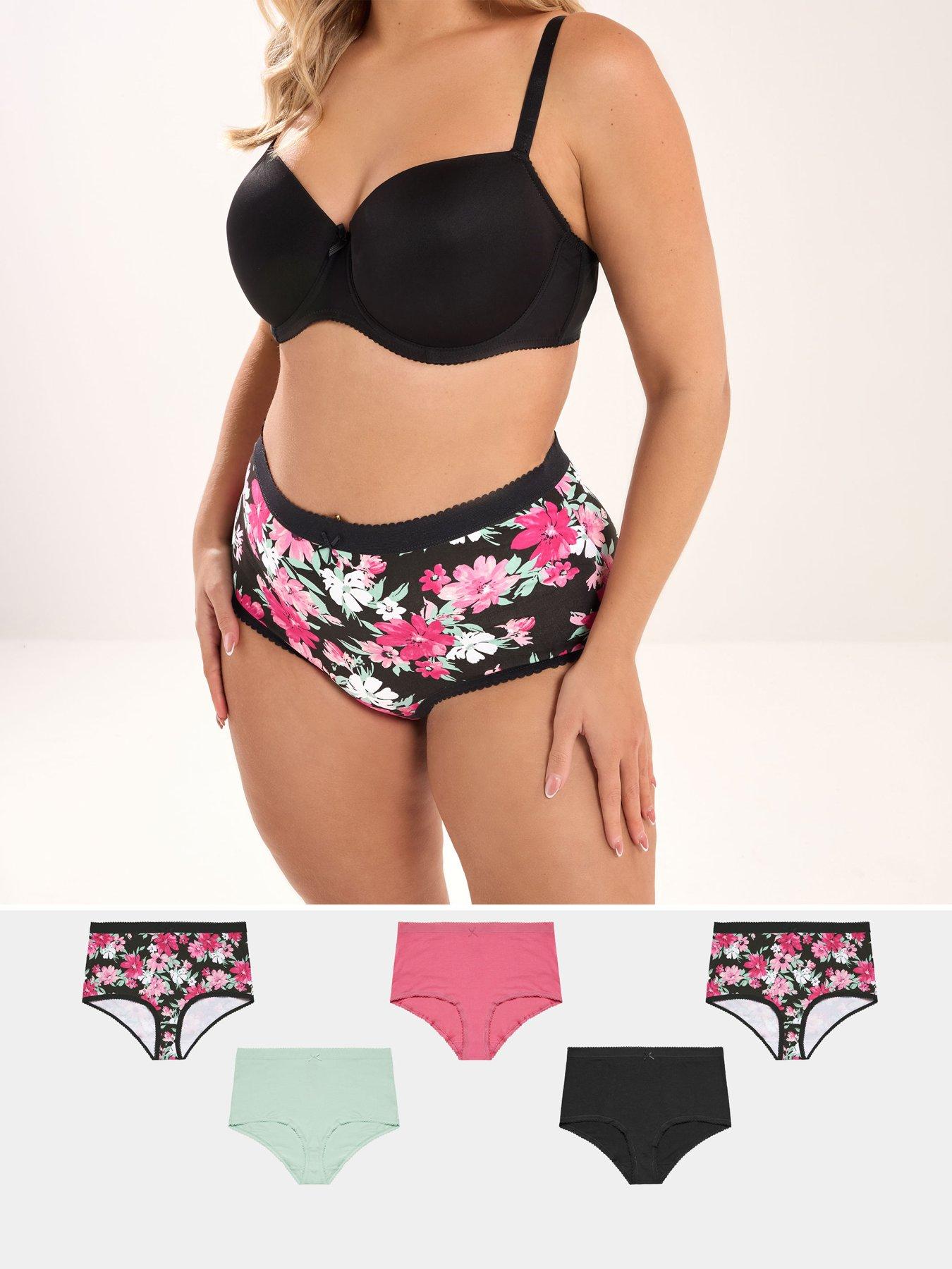Image 1 of 6 of Yours Curve 5 Pack 'Ava' Floral Full Briefs - Black