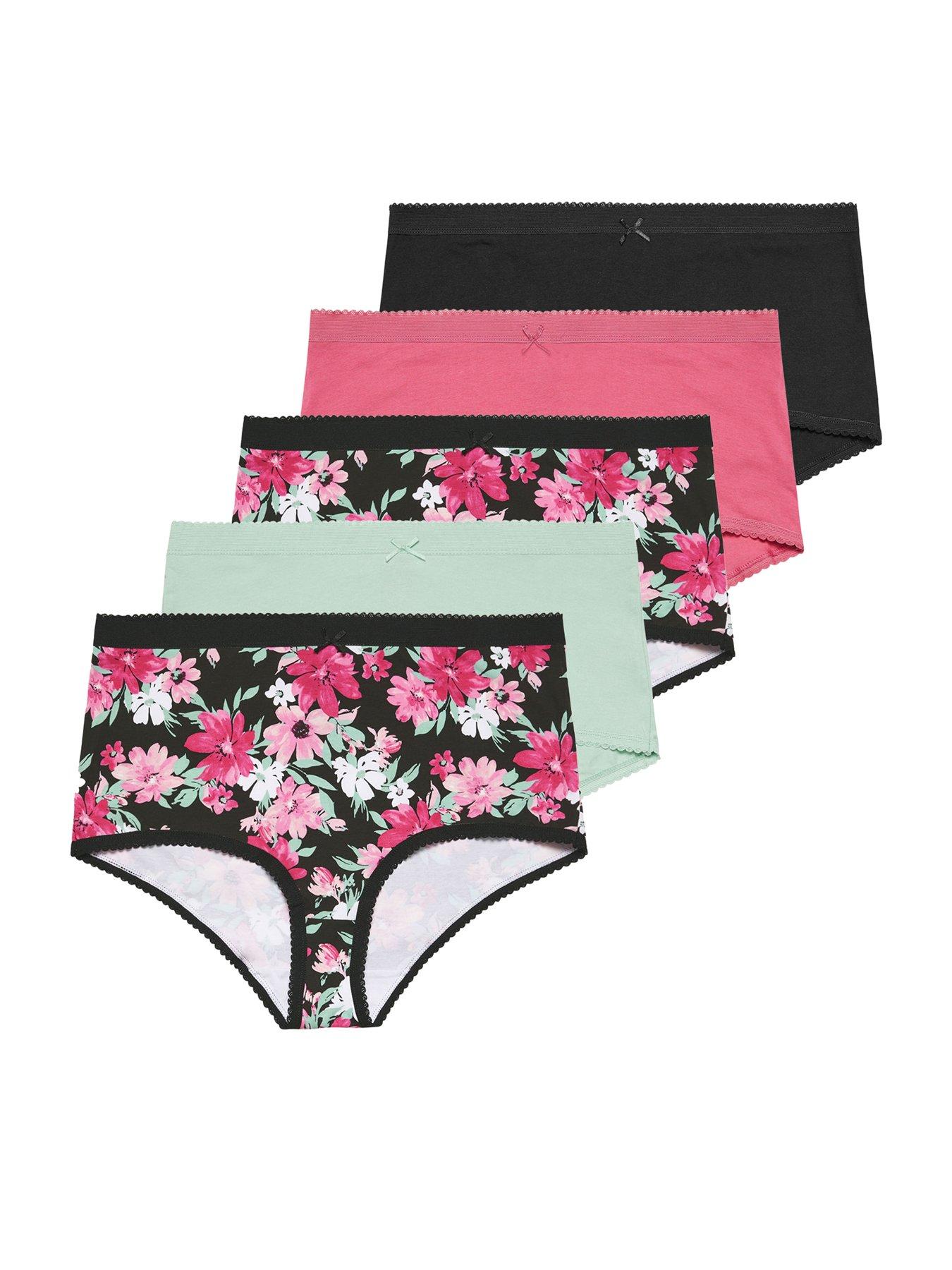 Image 6 of 6 of Yours Curve 5 Pack 'Ava' Floral Full Briefs - Black