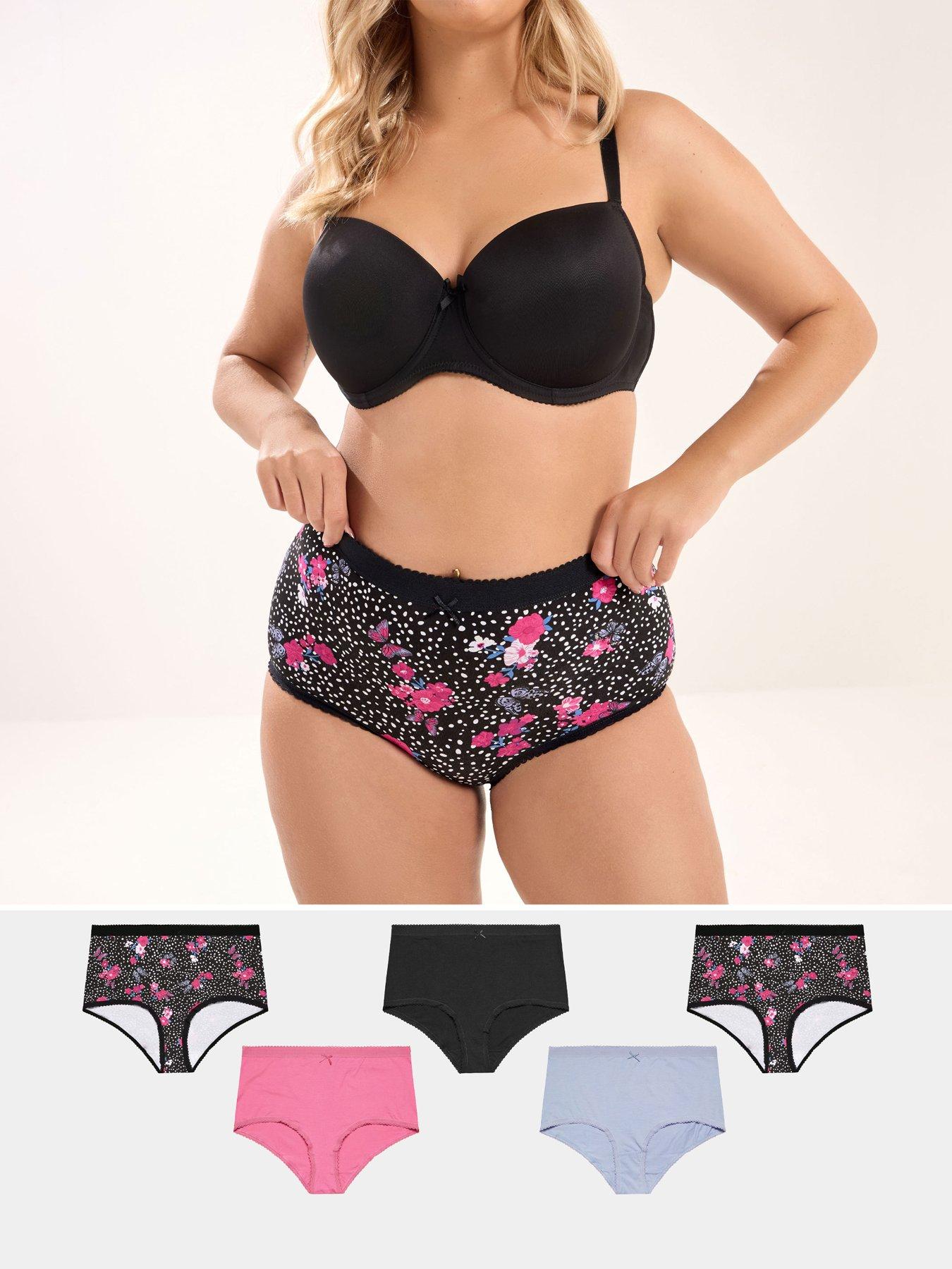 Yours Curve 5 Pack Butterfly Full Briefs - Black