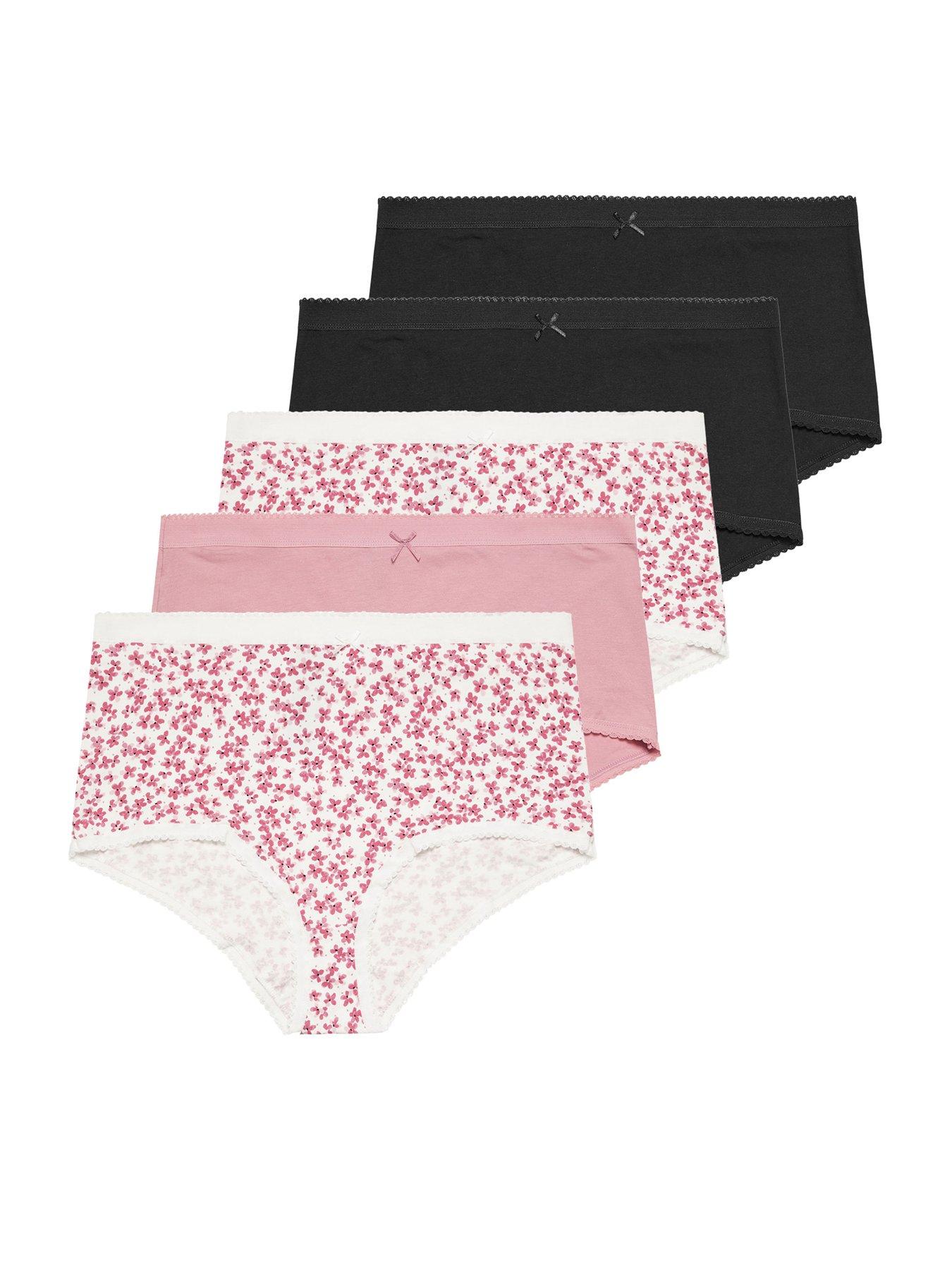 Image 5 of 5 of Yours Curve 5 Pack Flower Full Briefs - Pink
