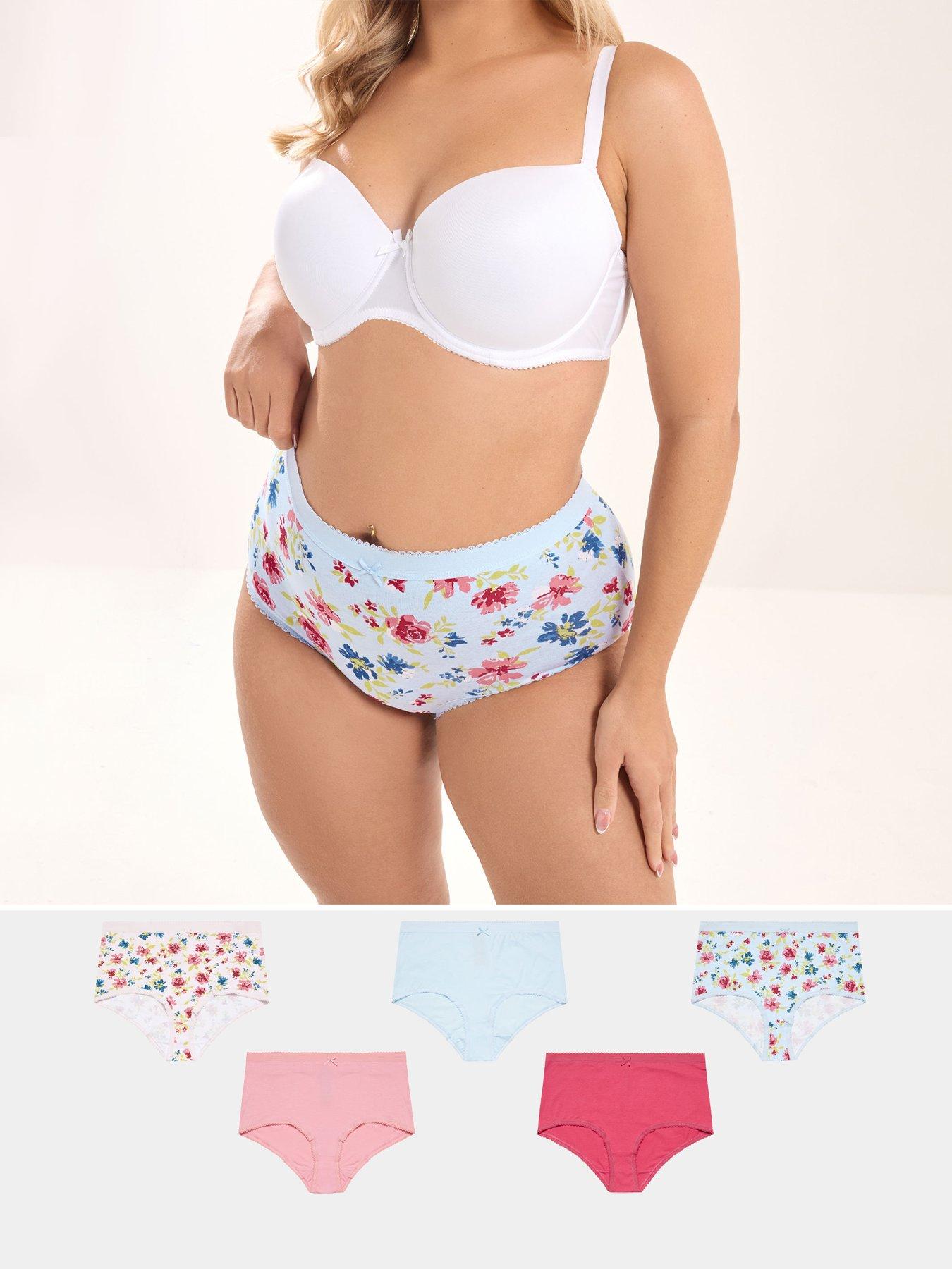 Image 1 of 6 of Yours Curve 5 Pack Floral Full Briefs - Pink