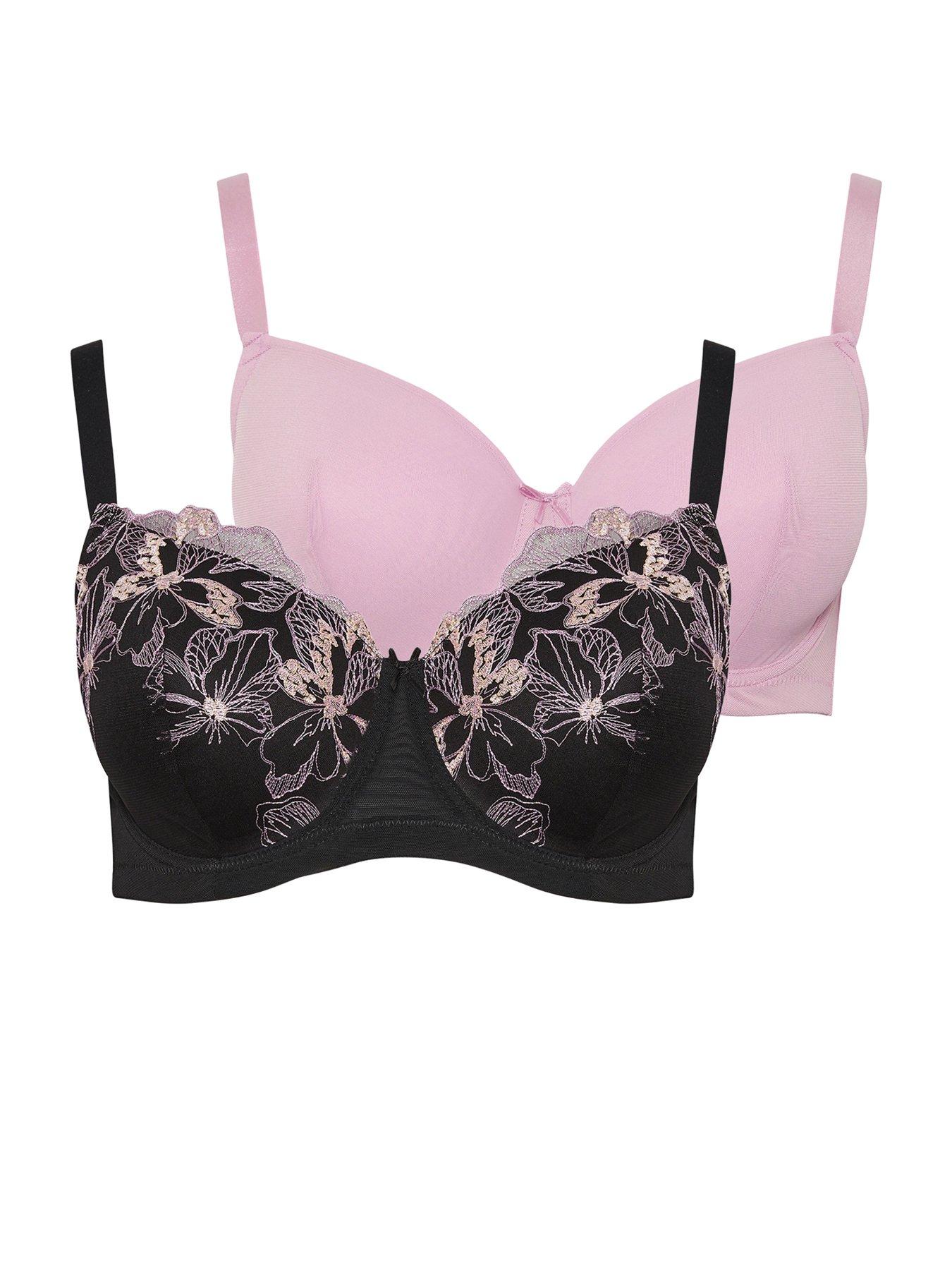  image of yours-curve-2-pack-padded-embroidered-bras-black