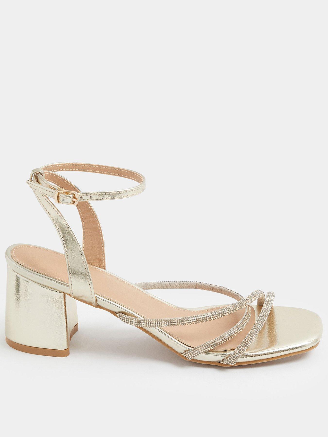 Yours Diamante Asymmetric Block Heels In Wide E Fit - Gold