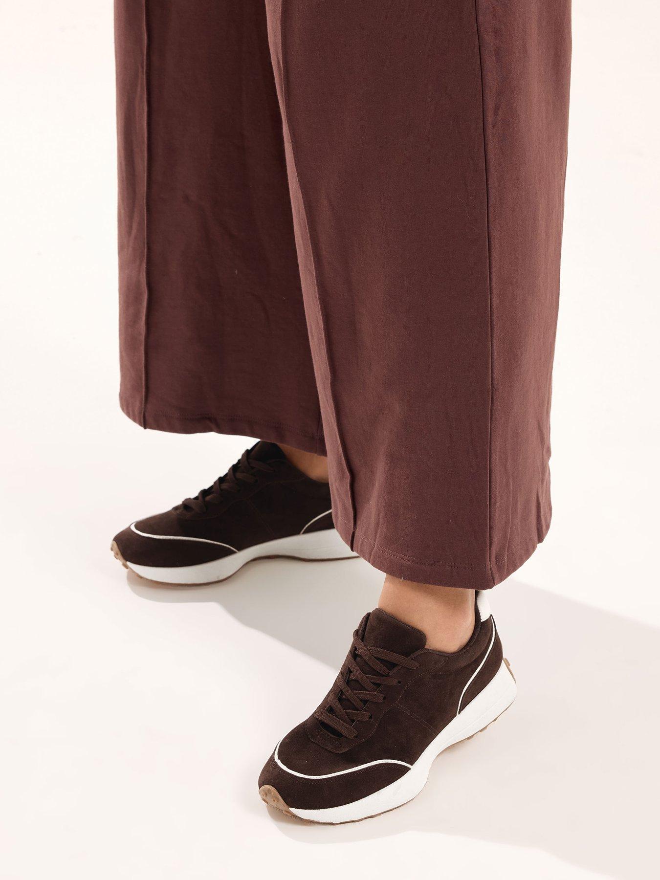Image 4 of 4 of Yours Curve Wide Fit Lace Up Runner Trainer - Brown