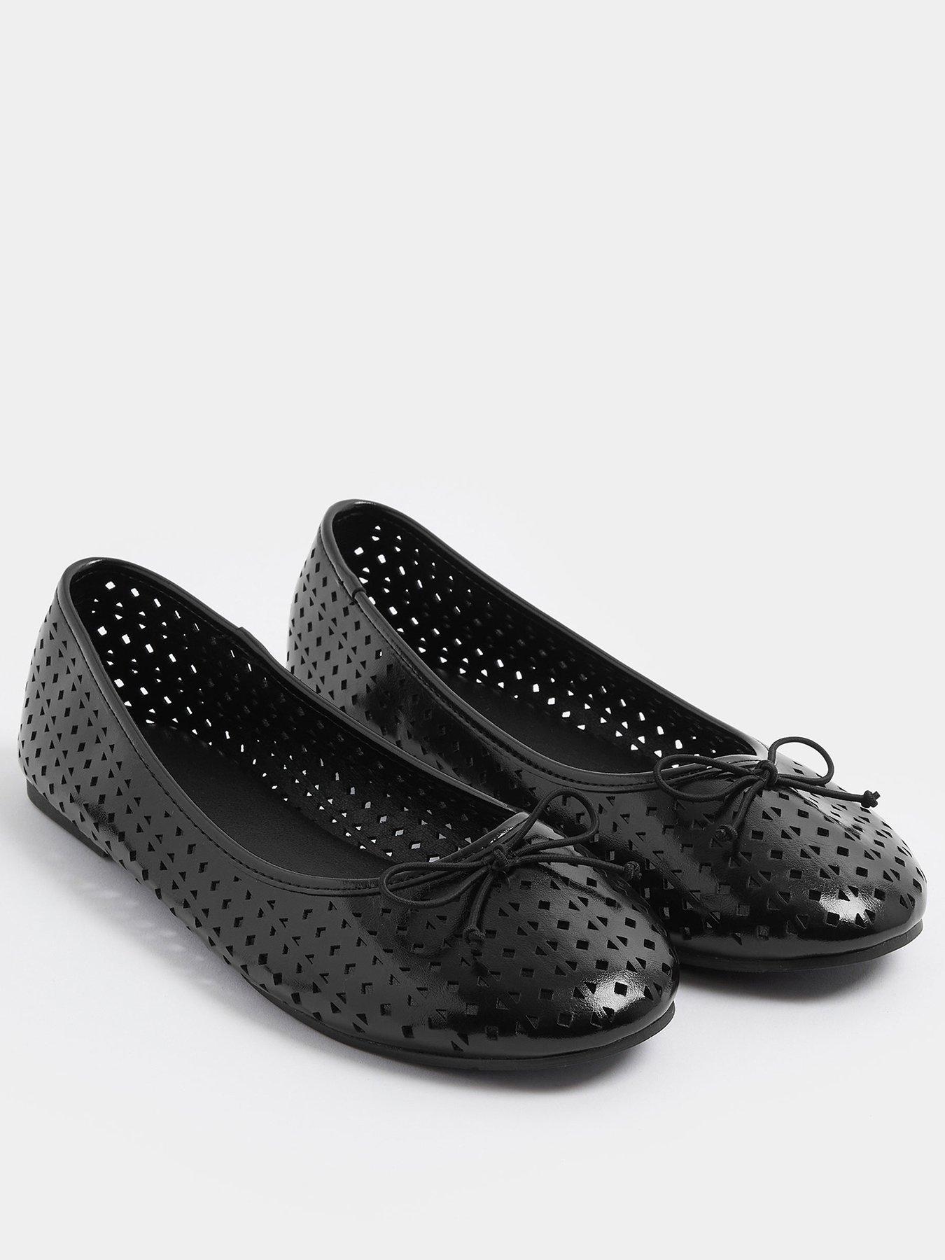 Image 2 of 4 of Yours Curve Extra Wide Fit Laser Cut Ballerina Shoe - Black