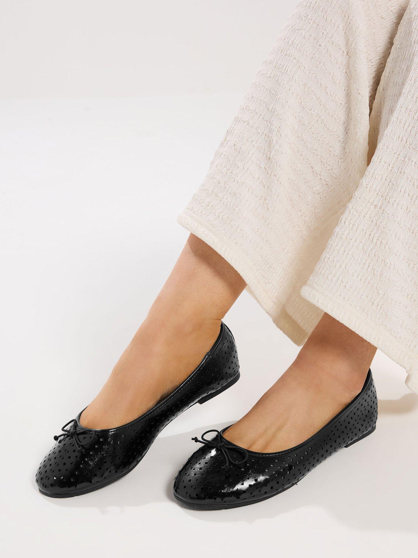 Image 4 of 4 of Yours Curve Extra Wide Fit Laser Cut Ballerina Shoe - Black