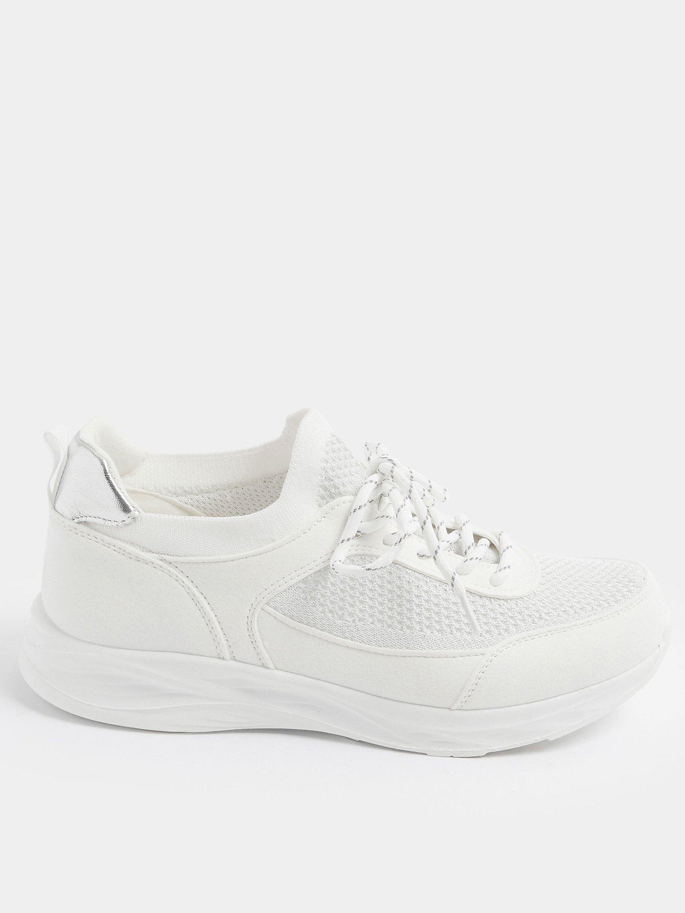 Image 1 of 4 of Yours Curve Extra Wide Fit Knitted Lace Up Trainer - White