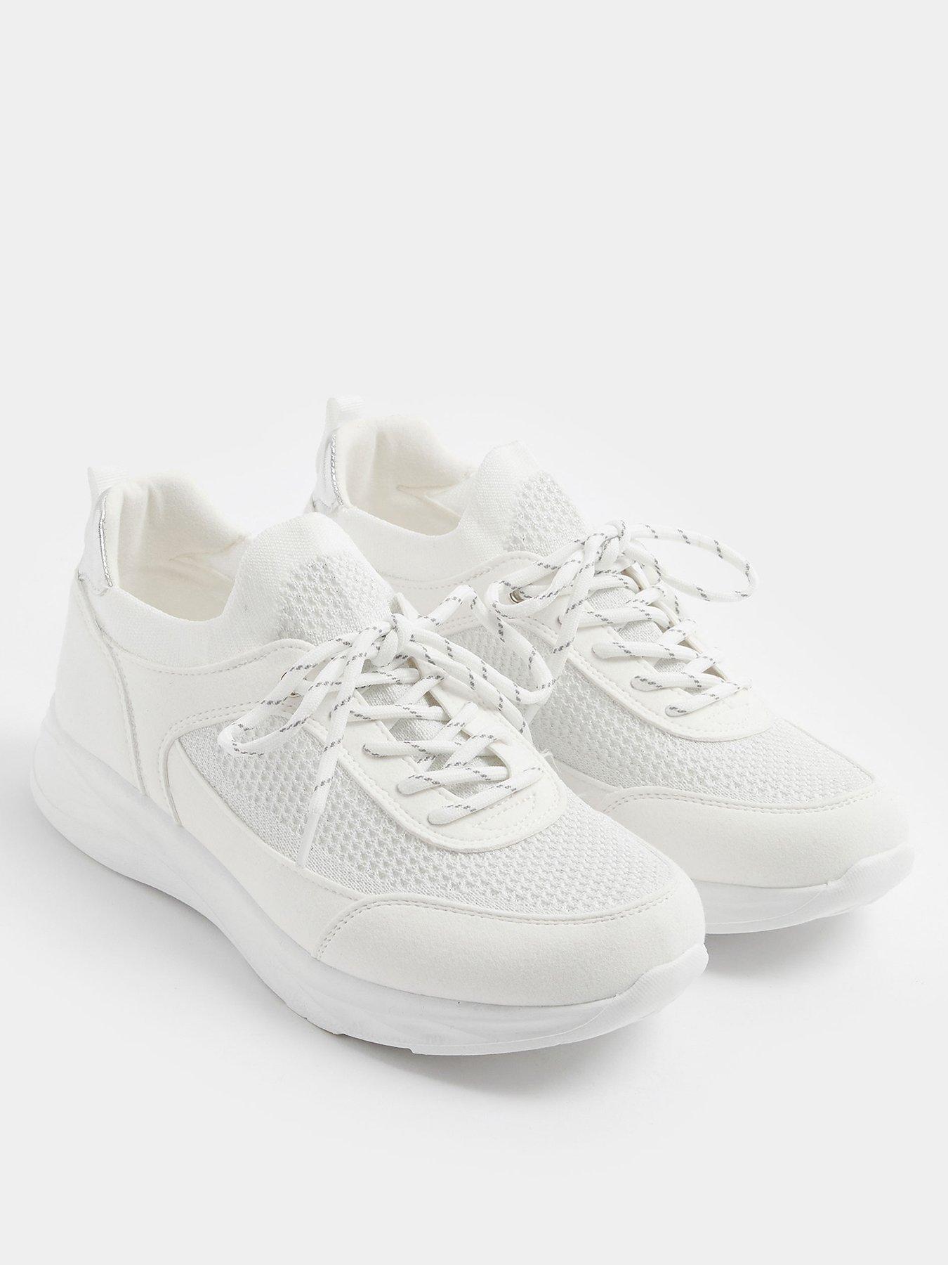 Image 2 of 4 of Yours Curve Extra Wide Fit Knitted Lace Up Trainer - White