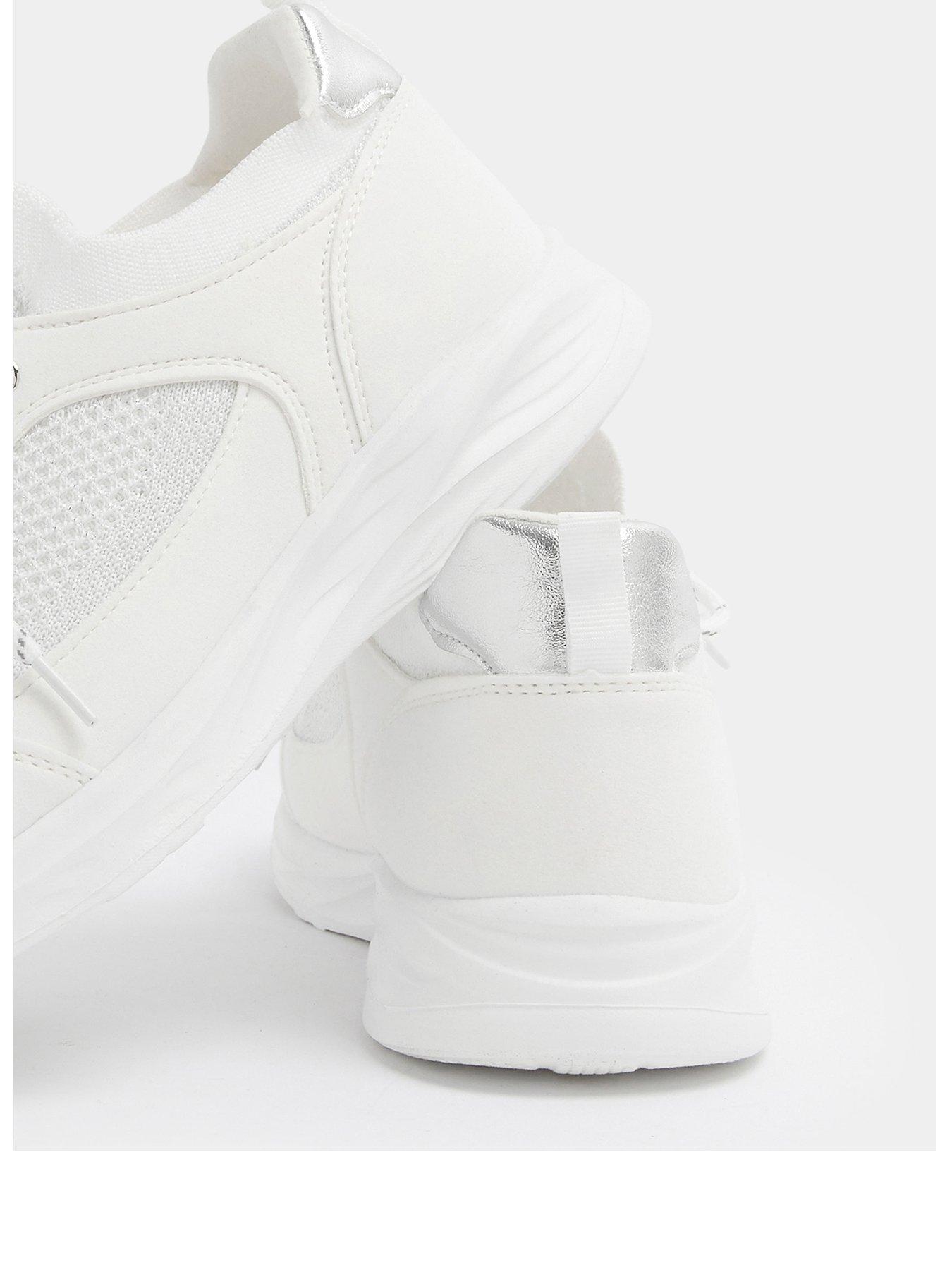 Image 3 of 4 of Yours Curve Extra Wide Fit Knitted Lace Up Trainer - White