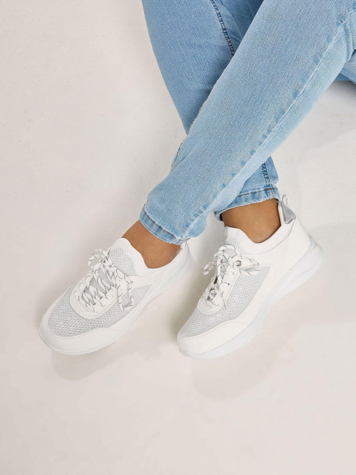 Image 4 of 4 of Yours Curve Extra Wide Fit Knitted Lace Up Trainer - White