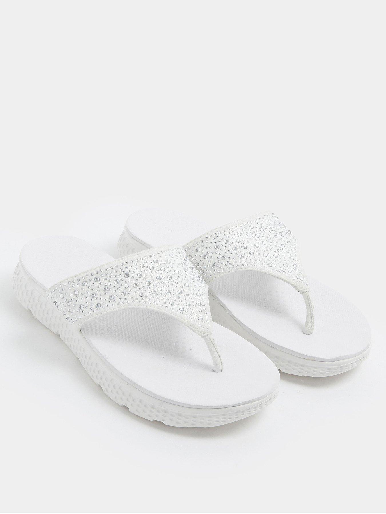 Image 2 of 4 of Yours Curve Wide Fit Glitz Sandals - White