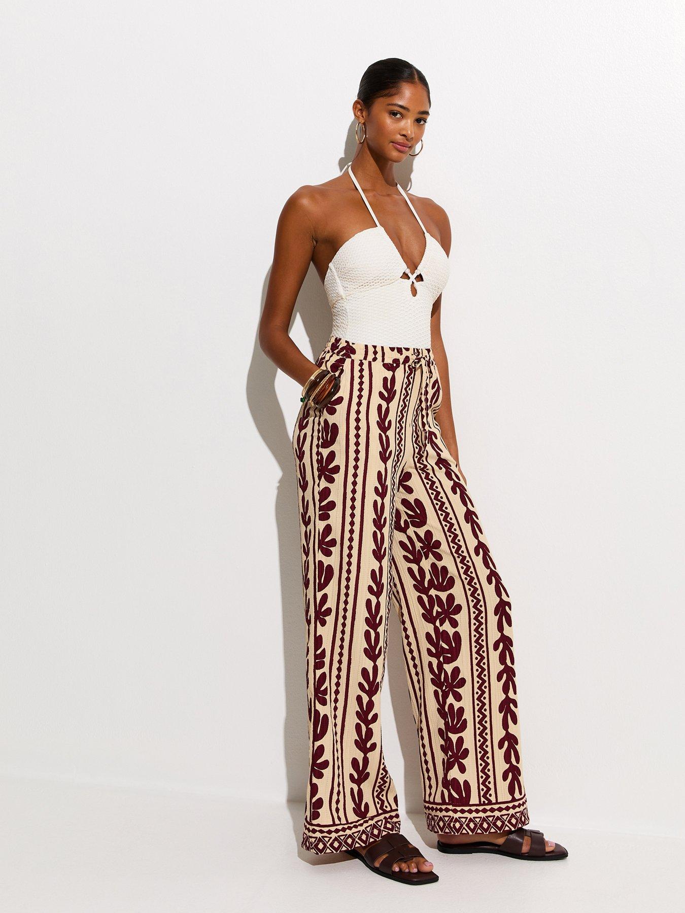New Look Cactus Print Wide Leg Beach Trousers - Brown