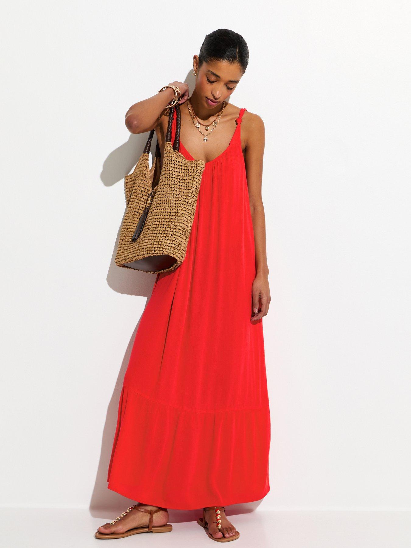New Look Knot Strap Beach Maxi Dress - Bright Red