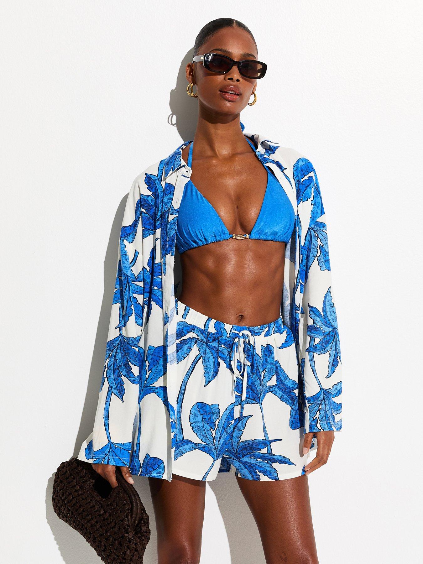 New Look Blue Palm Tree Print Beach Shorts