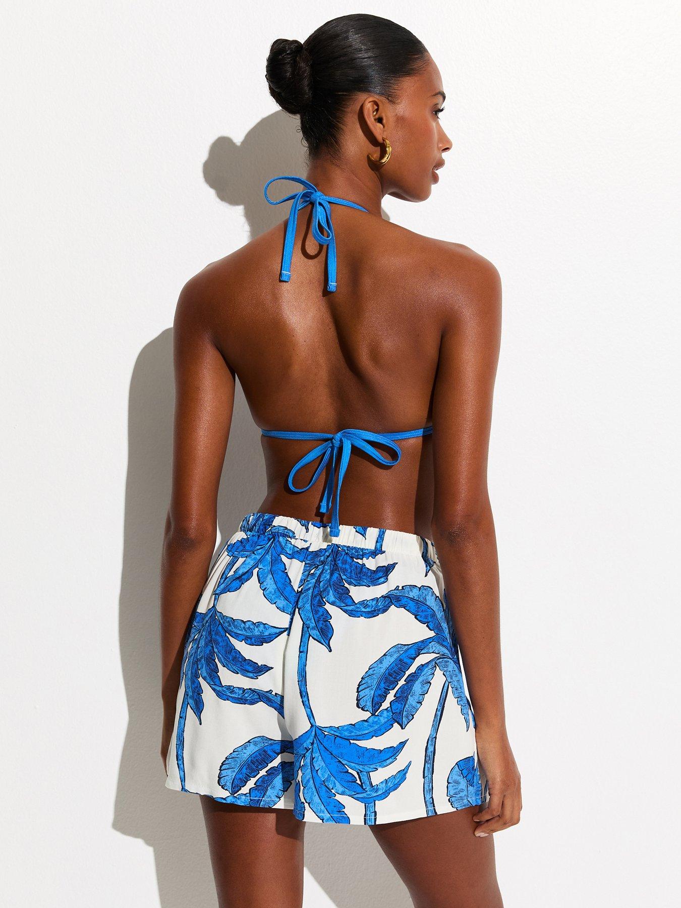  image of new-look-blue-palm-tree-print-beach-shorts