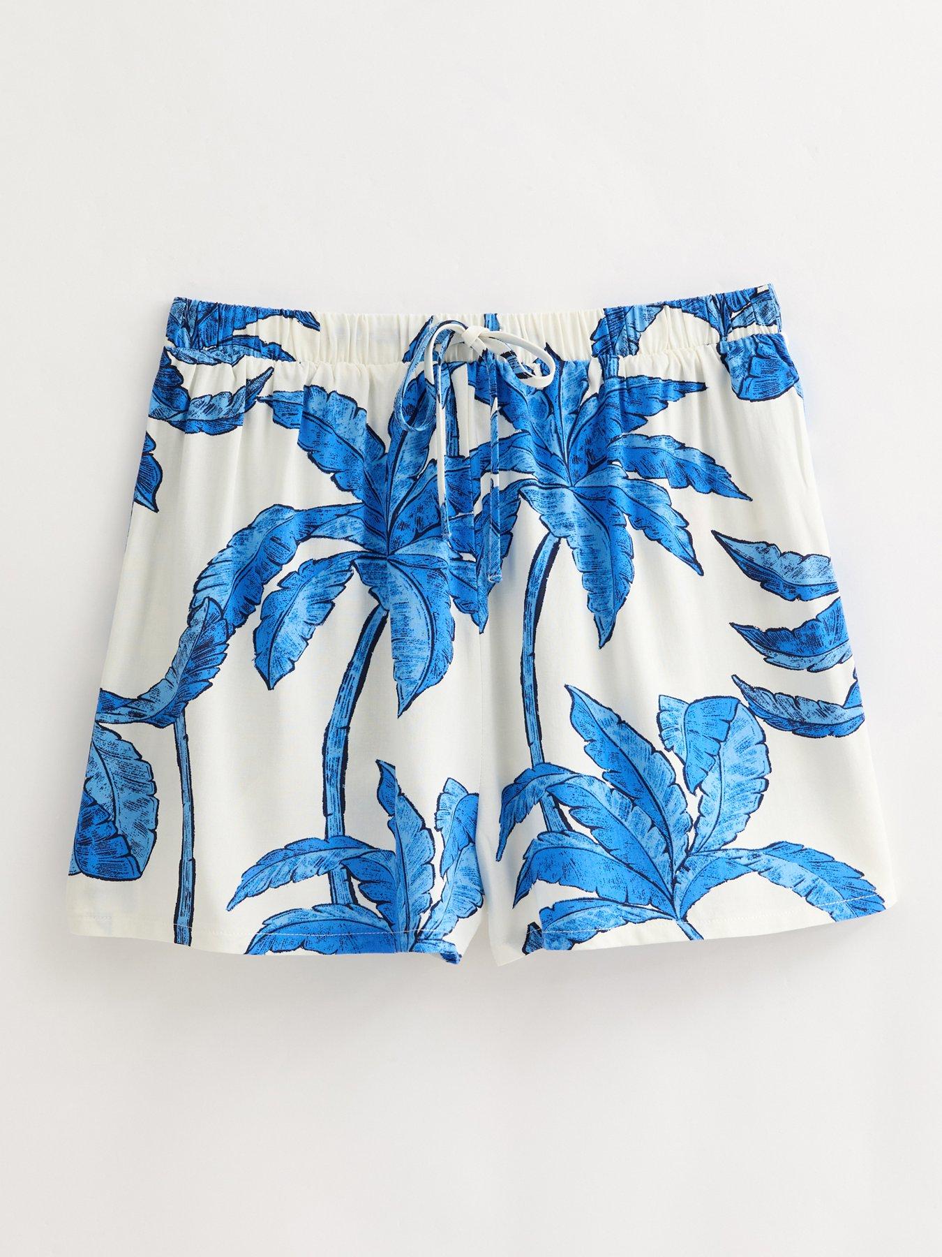  image of new-look-blue-palm-tree-print-beach-shorts