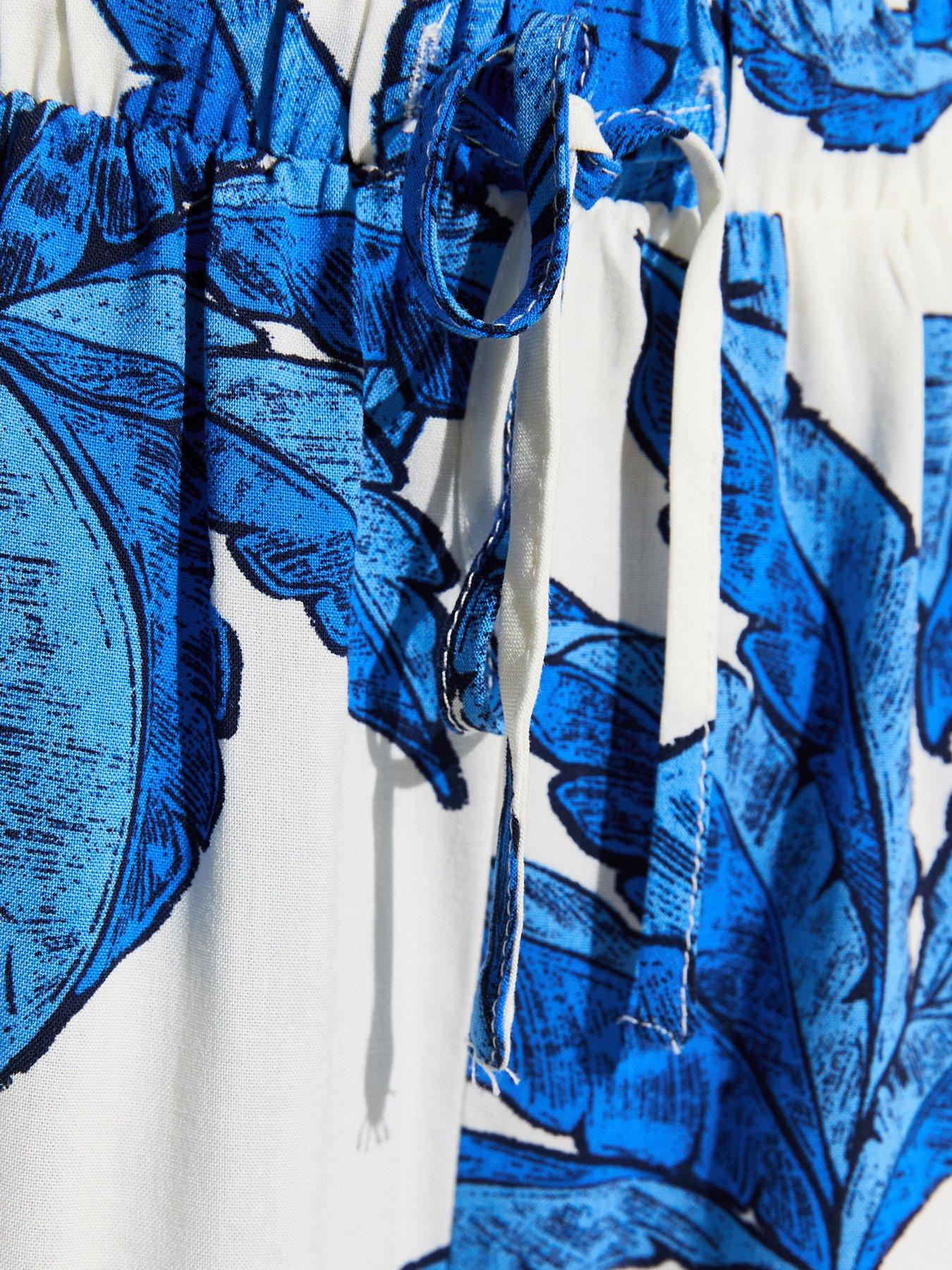  image of new-look-blue-palm-tree-print-beach-shorts