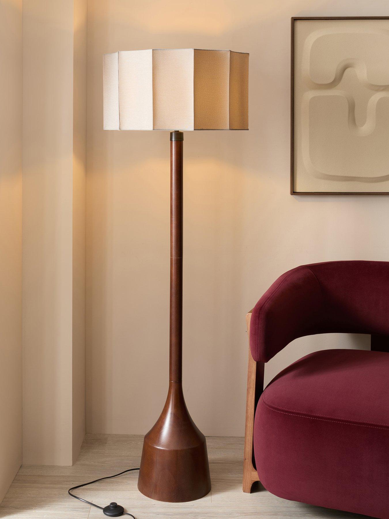 Michelle Keegan Home Wooden Floor Lamp With Sculpt Shade - Rubber Wood