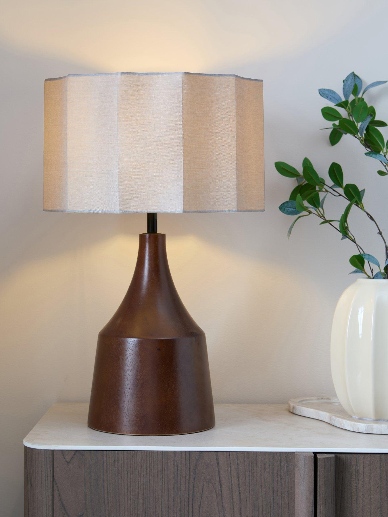 Michelle Keegan Home Wooden Table Lamp With Sculpt Shade - Rubber Wood