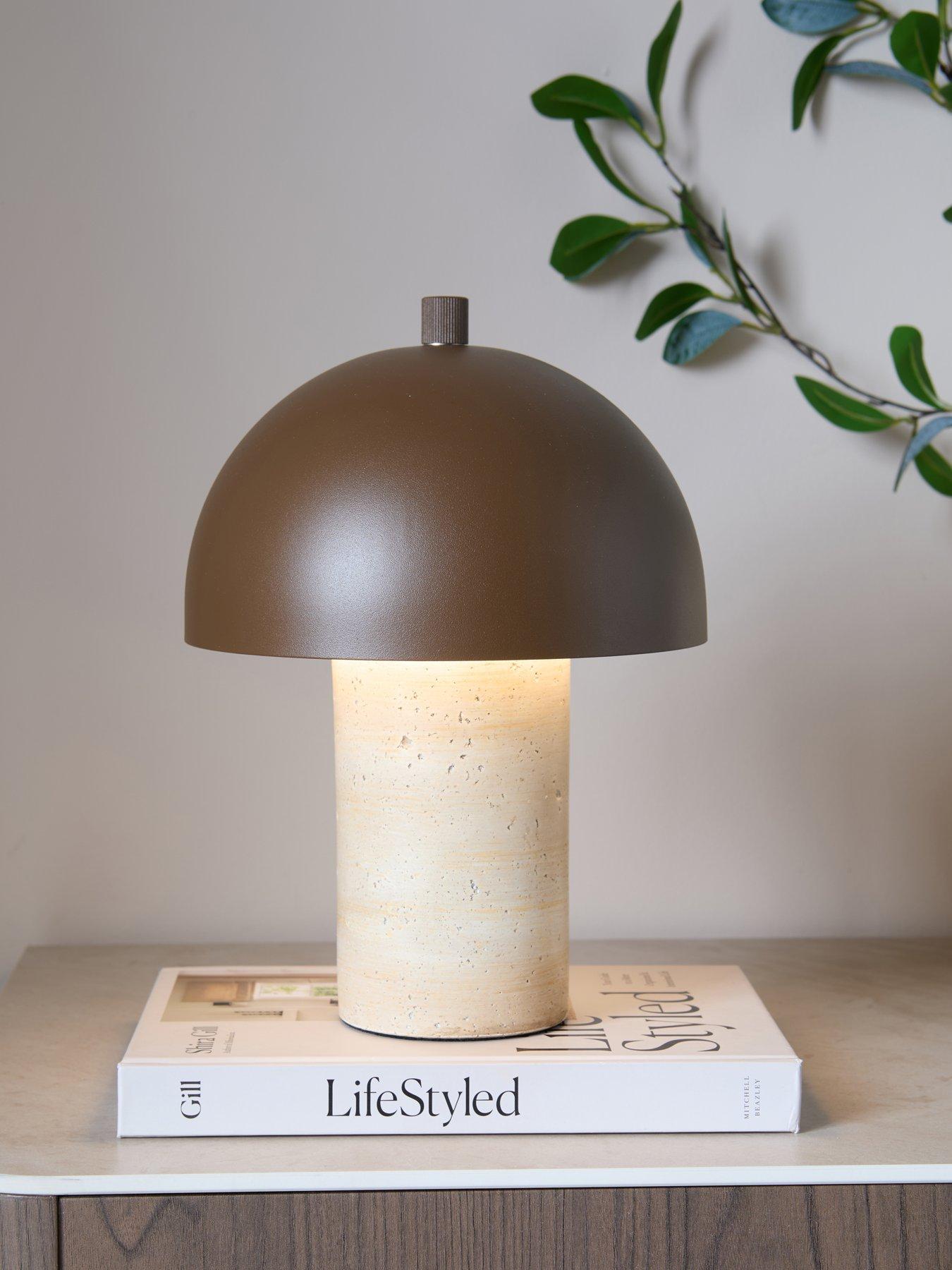 Michelle Keegan Home Rechargeable Travertine Table Lamp With Brown Metal Spun Shade