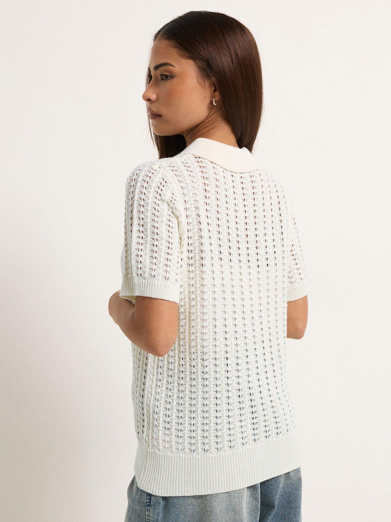 Image 2 of 4 of PixieGirl Petite Crochet Polo Top - Cream