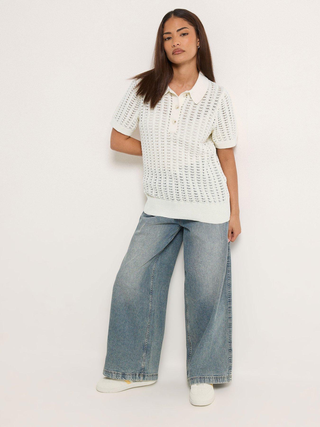 Image 3 of 4 of PixieGirl Petite Crochet Polo Top - Cream