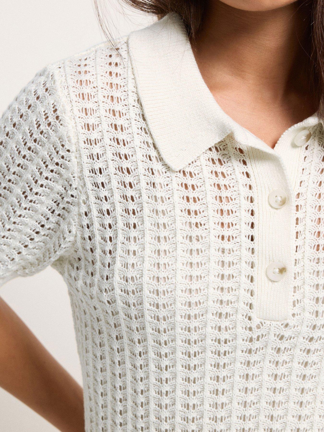 Image 4 of 4 of PixieGirl Petite Crochet Polo Top - Cream