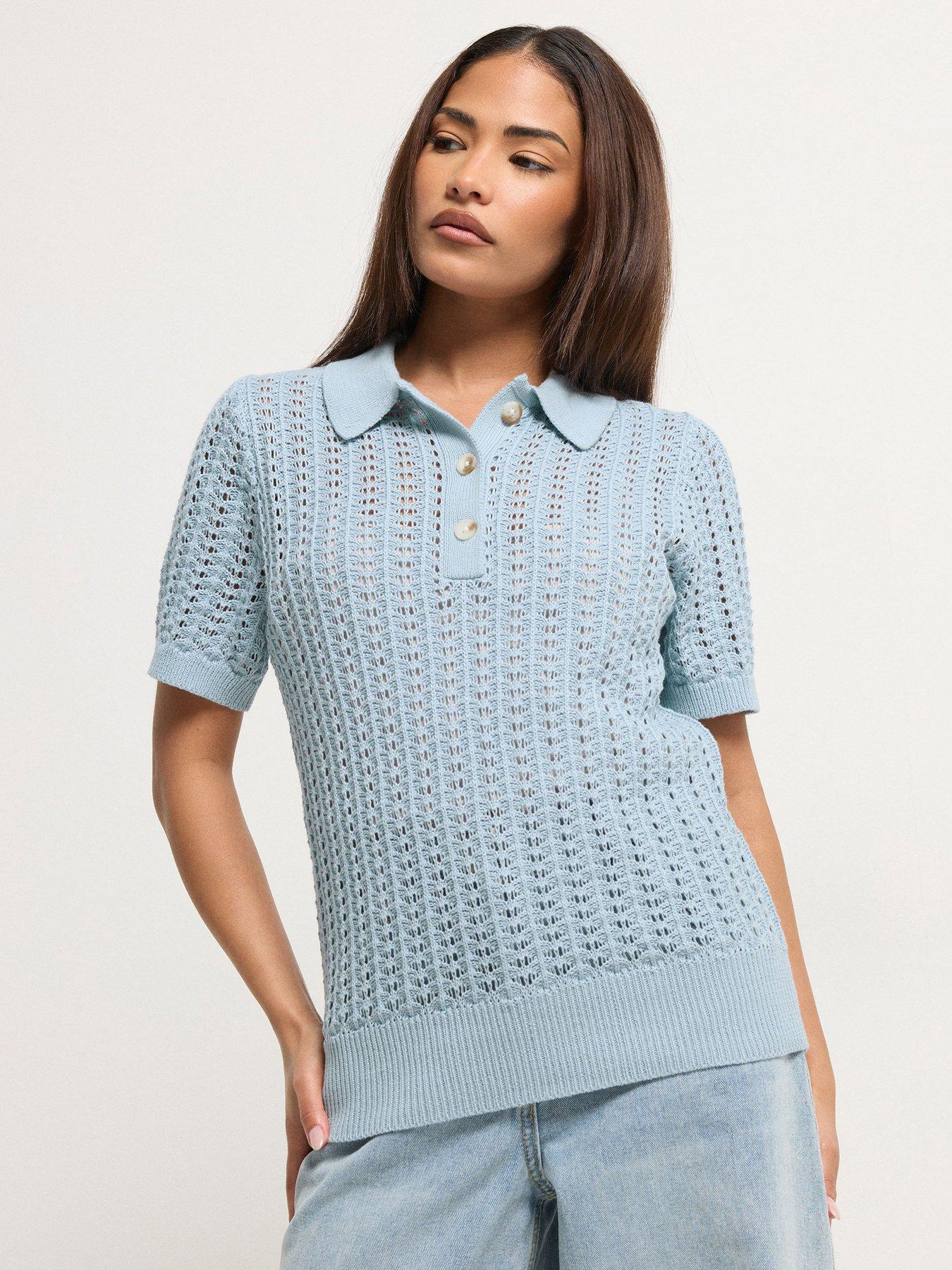 PixieGirl Petite Crochet Polo Top