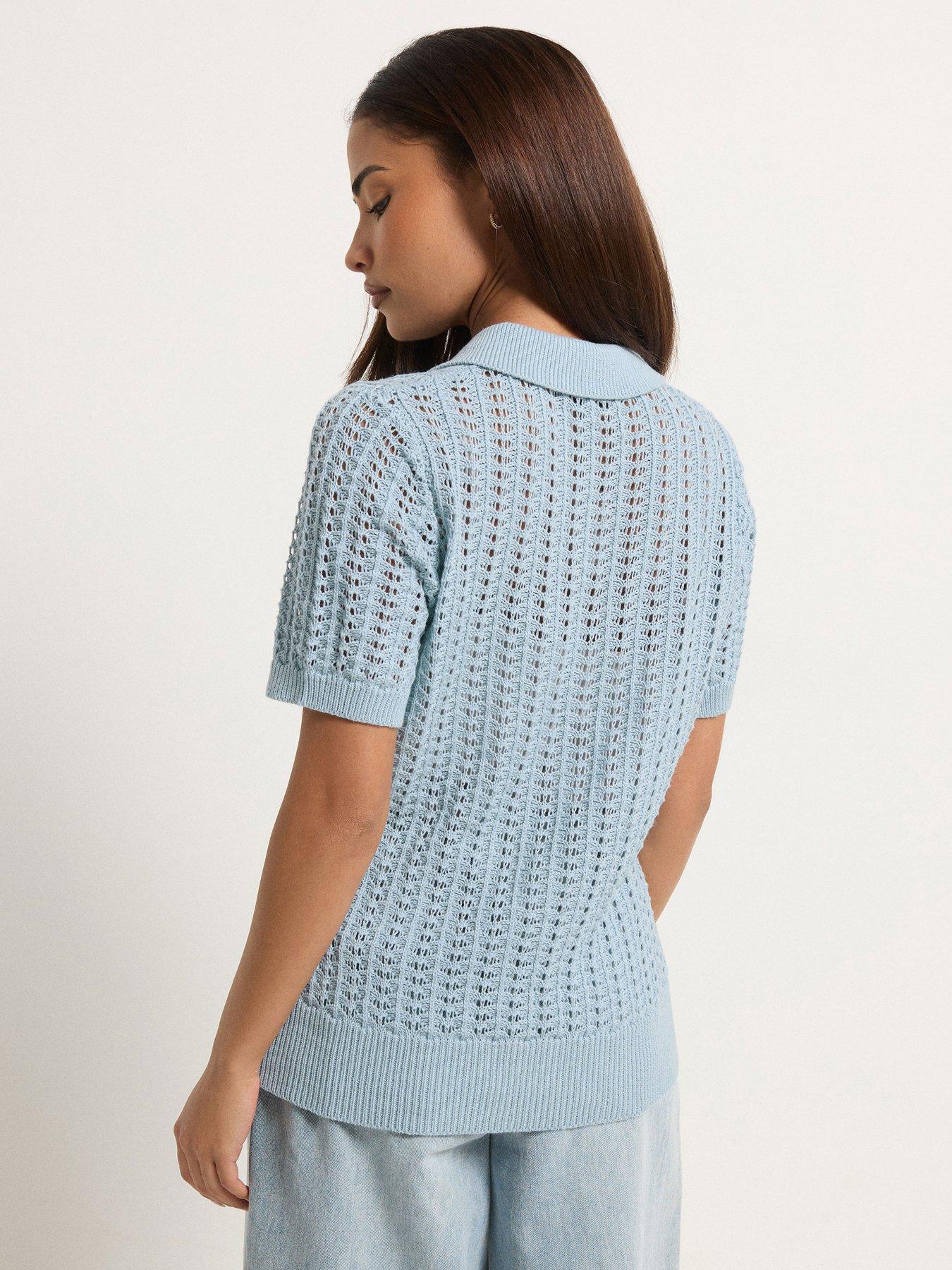 stillFront image of pixiegirl-petite-crochet-polo-top