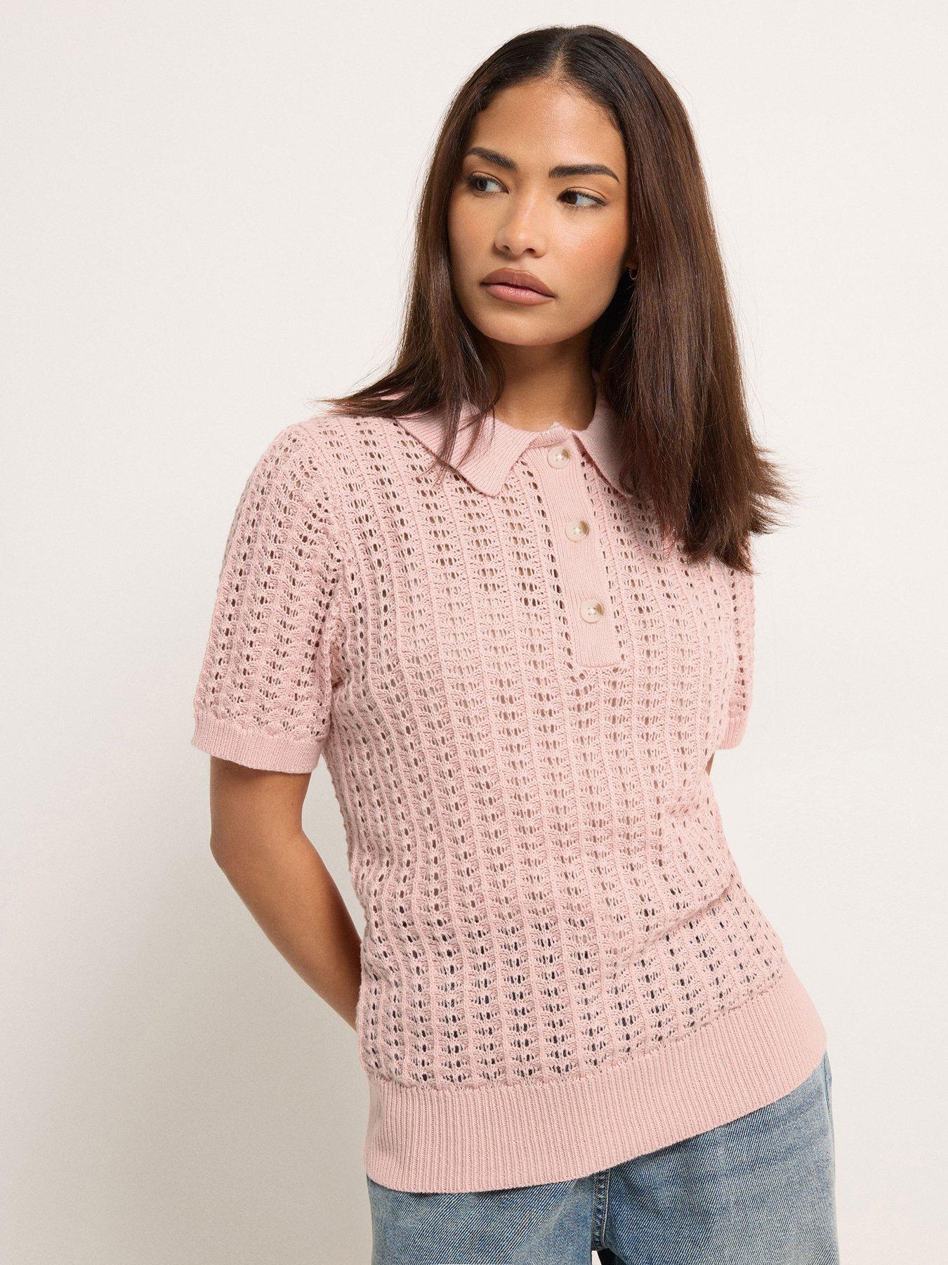 front image of pixiegirl-petite-crochet-polo-top