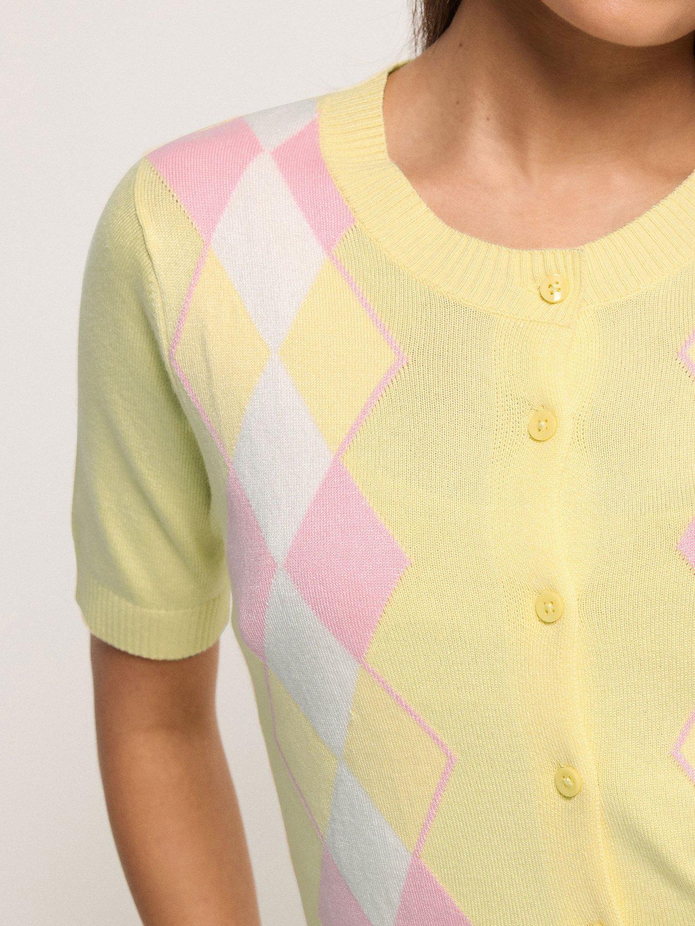  image of pixiegirl-petite-argyle-short-sleeve-cardigan