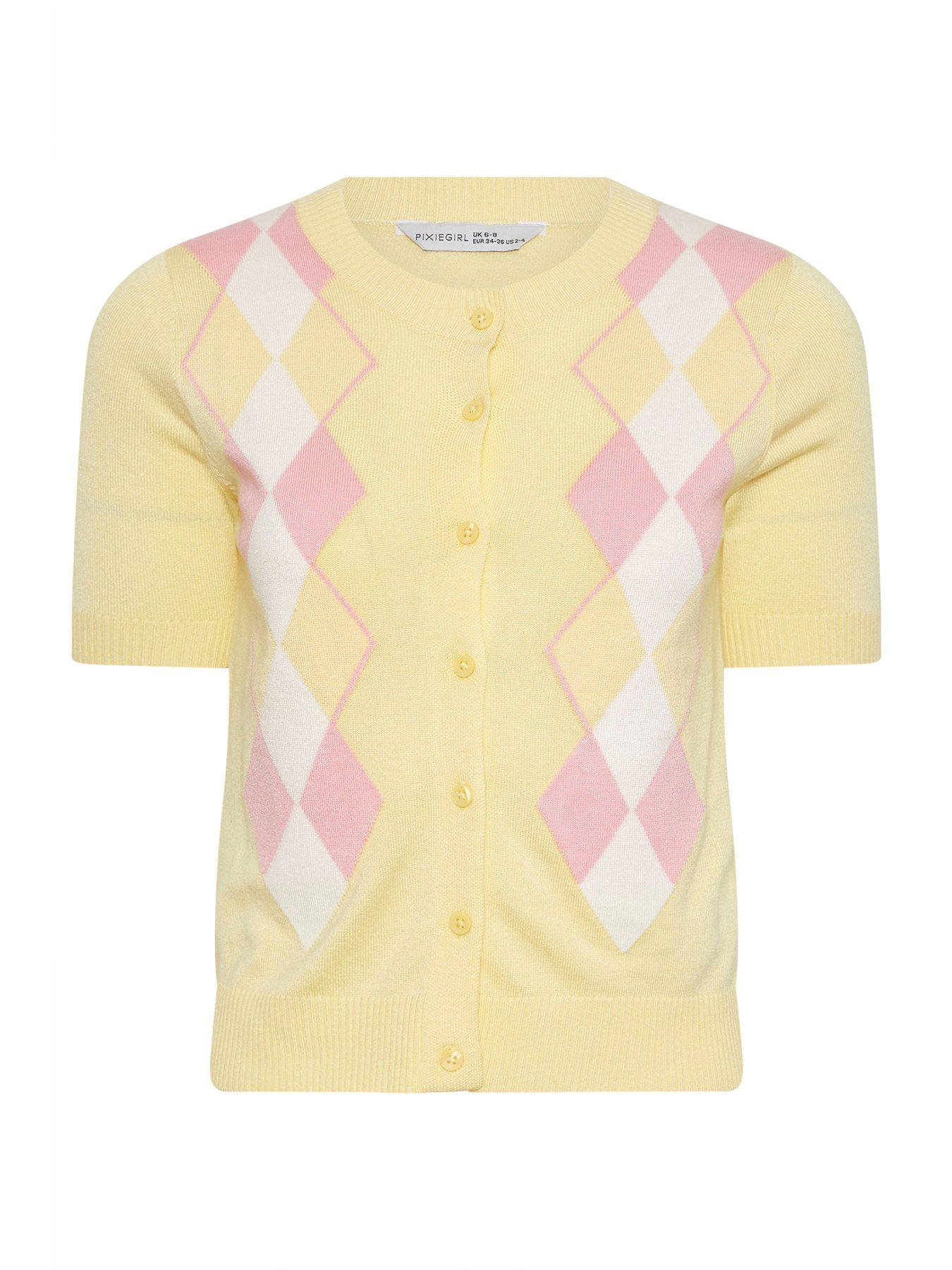  image of pixiegirl-petite-argyle-short-sleeve-cardigan