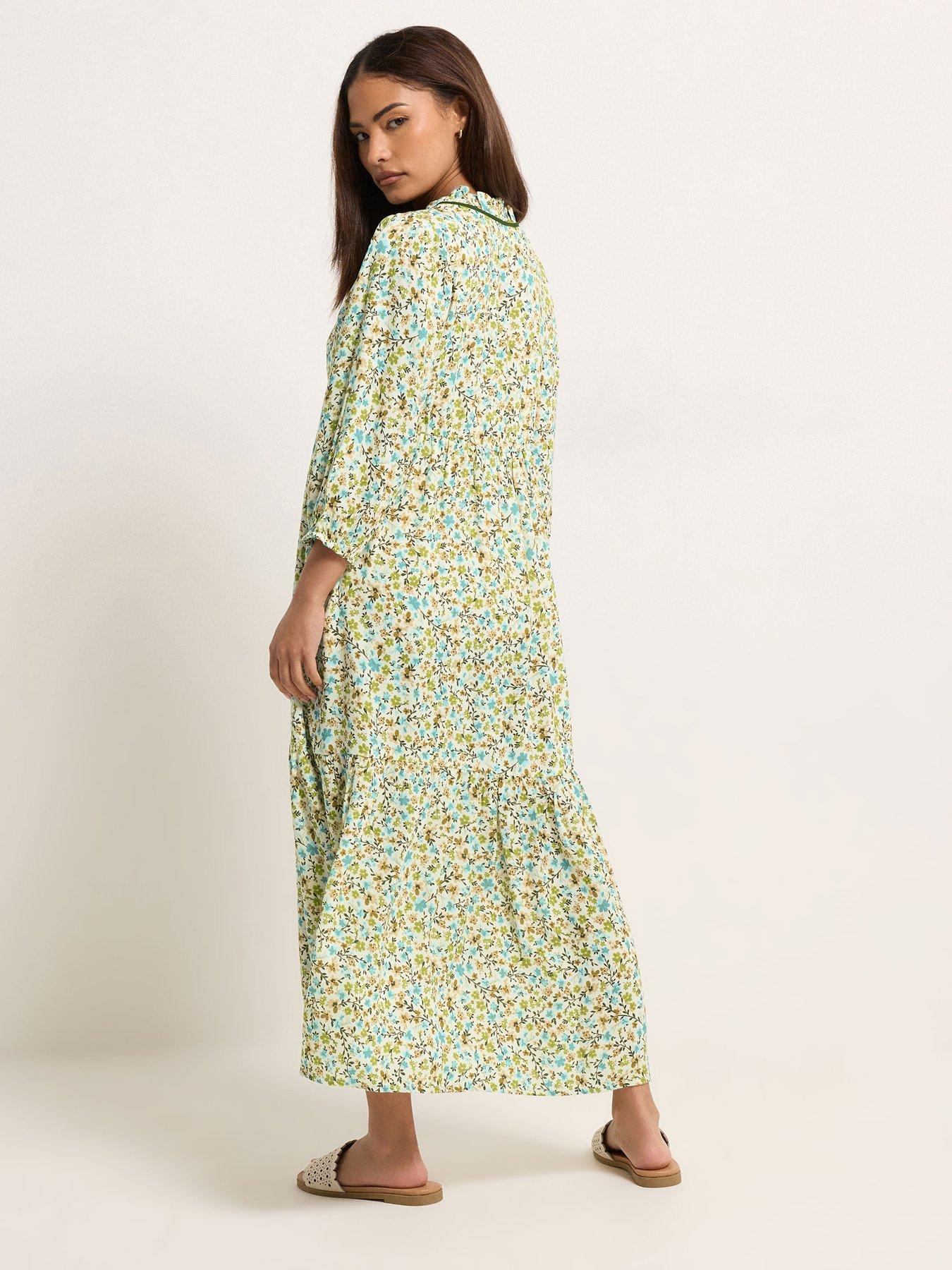 Image 2 of 5 of PixieGirl Petite Ditsy Frill Trim Midaxi Dress - Green