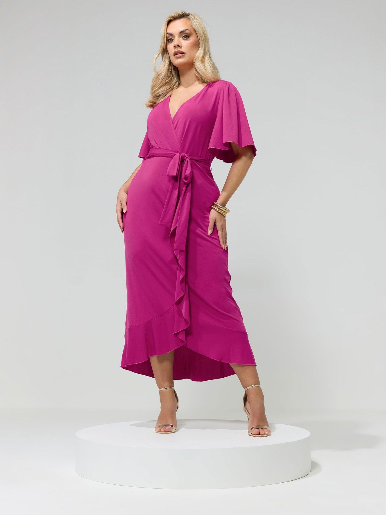Image 3 of 5 of Yours Curve Wrap Ruffle Dress - Pink